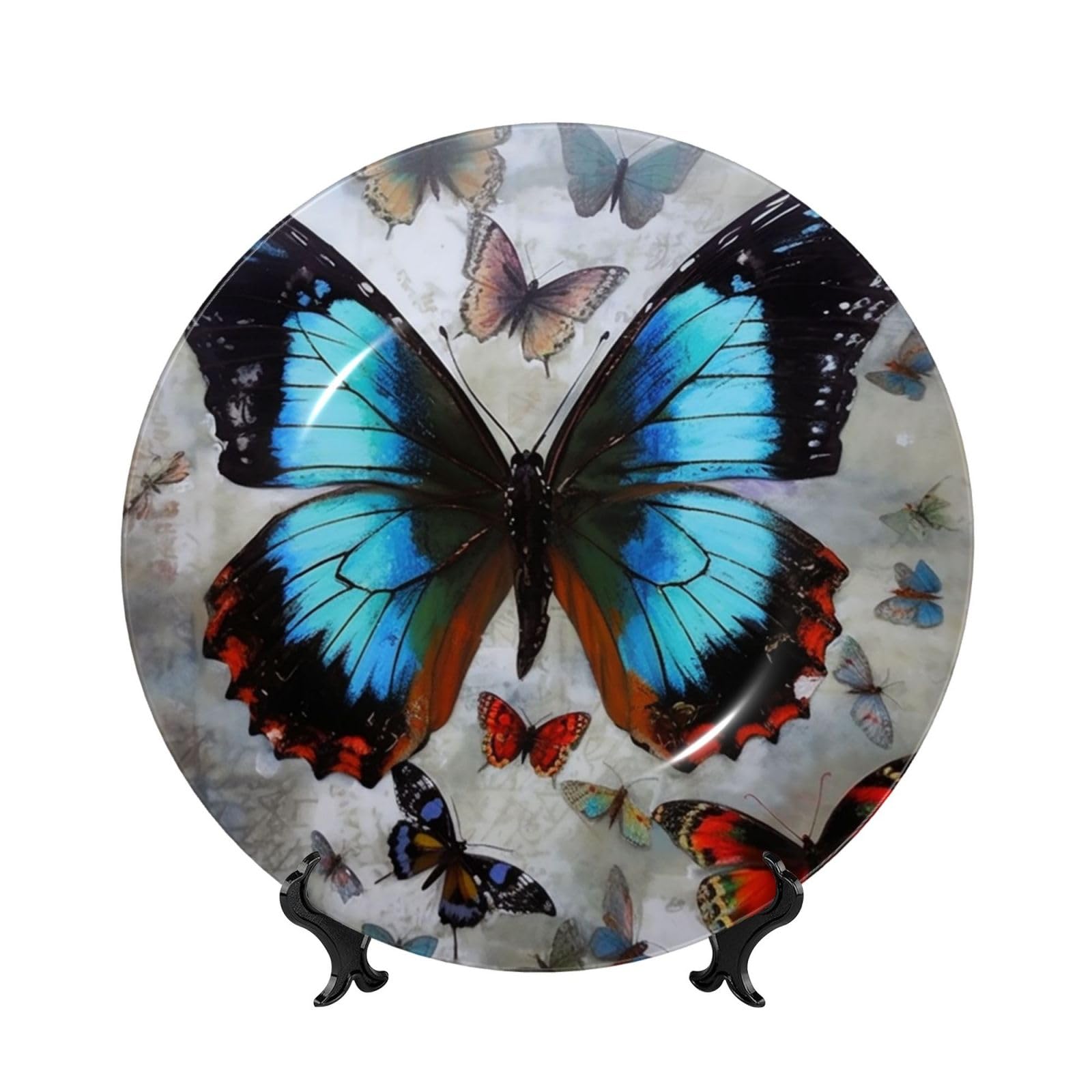Assiette en porcelaine papillon avec support : cadeau idéal