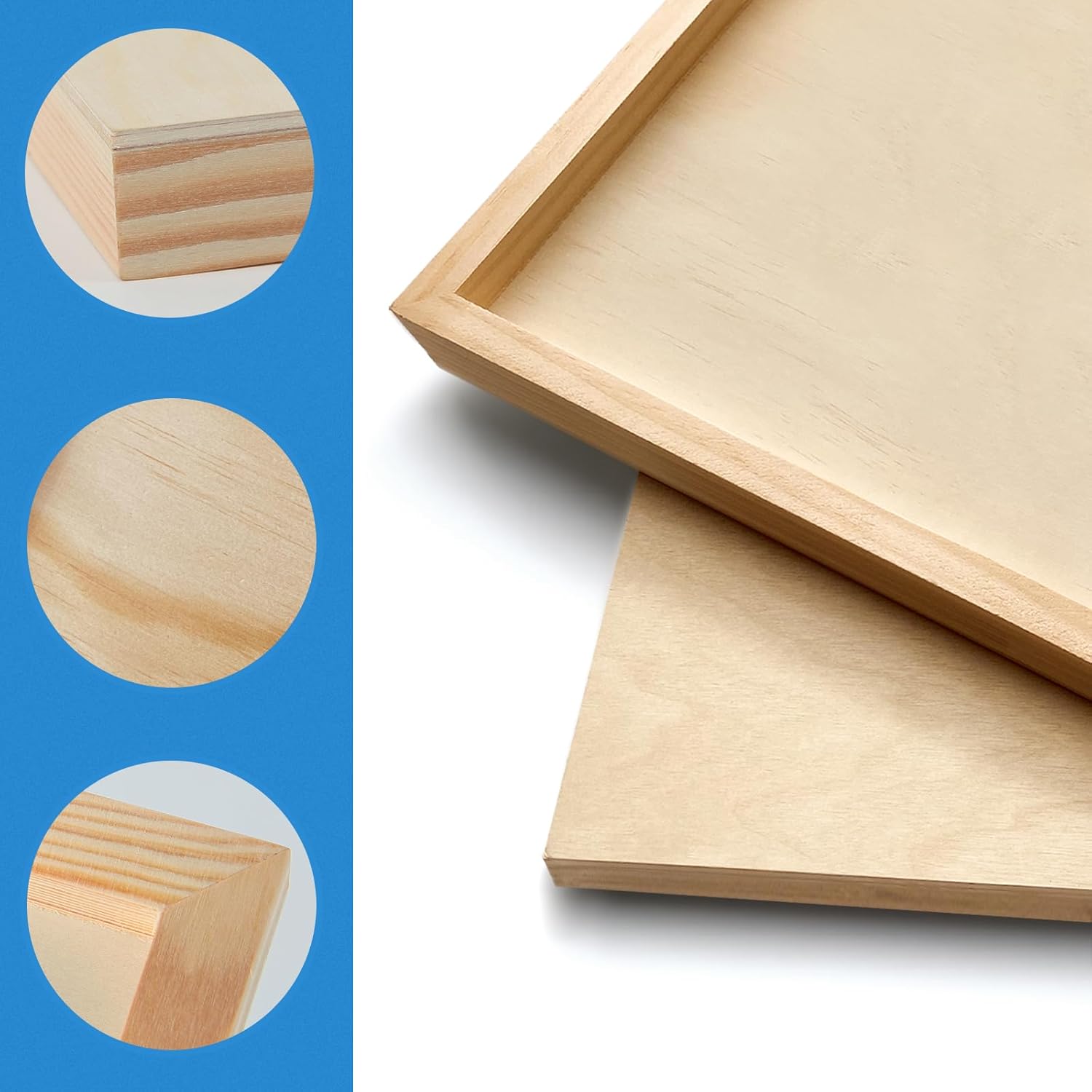 Falling in Art 2 Pack Unfinished Wooden Canvas Panels, 10x10 Gallery Birch Wood Panels Kit, 1 1/2" Deep Art Cradle Boards for Acrylic Painting, Pouring and Burning