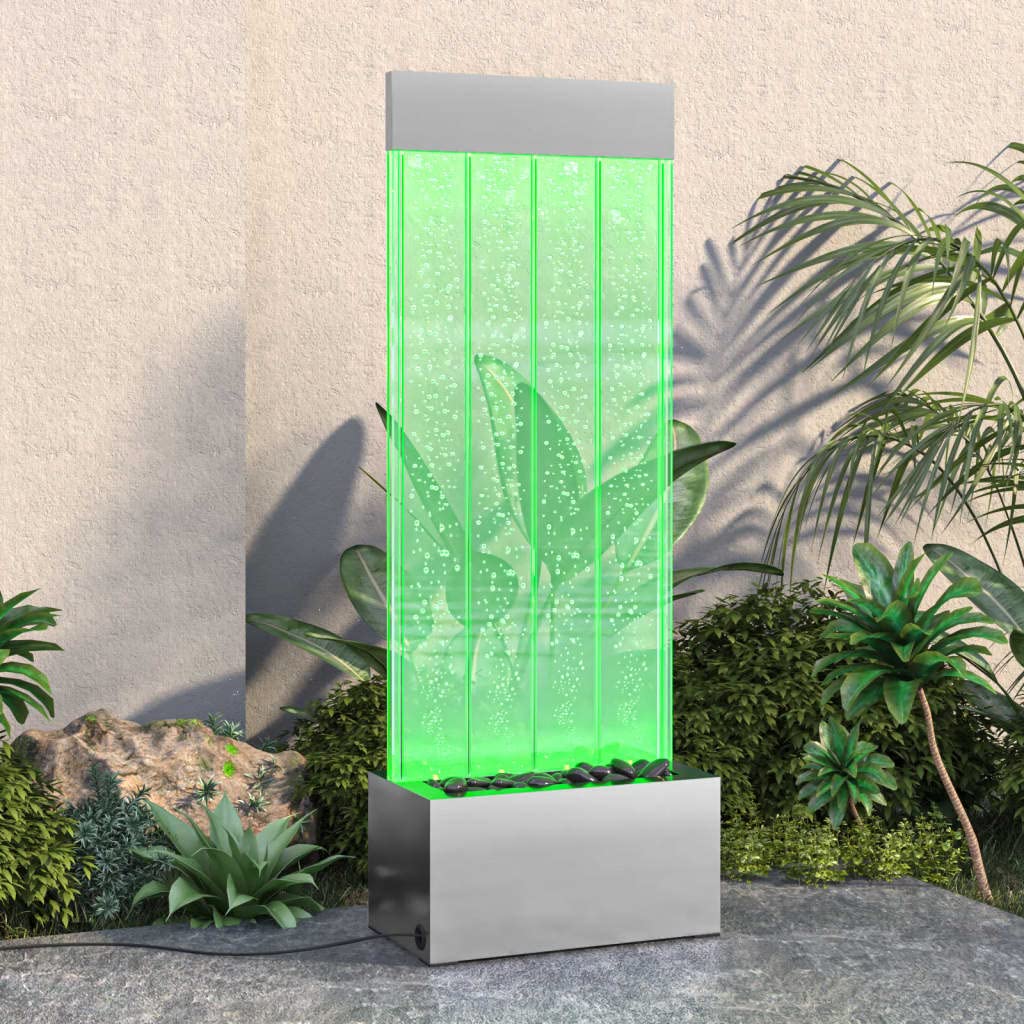 vidaXL Columna Burbujas LEDs RGB Cascada Iluminación Fuente de Jardín Pared Luces Oficina Equipo Eléctrico Acero Inoxidable Acrílico