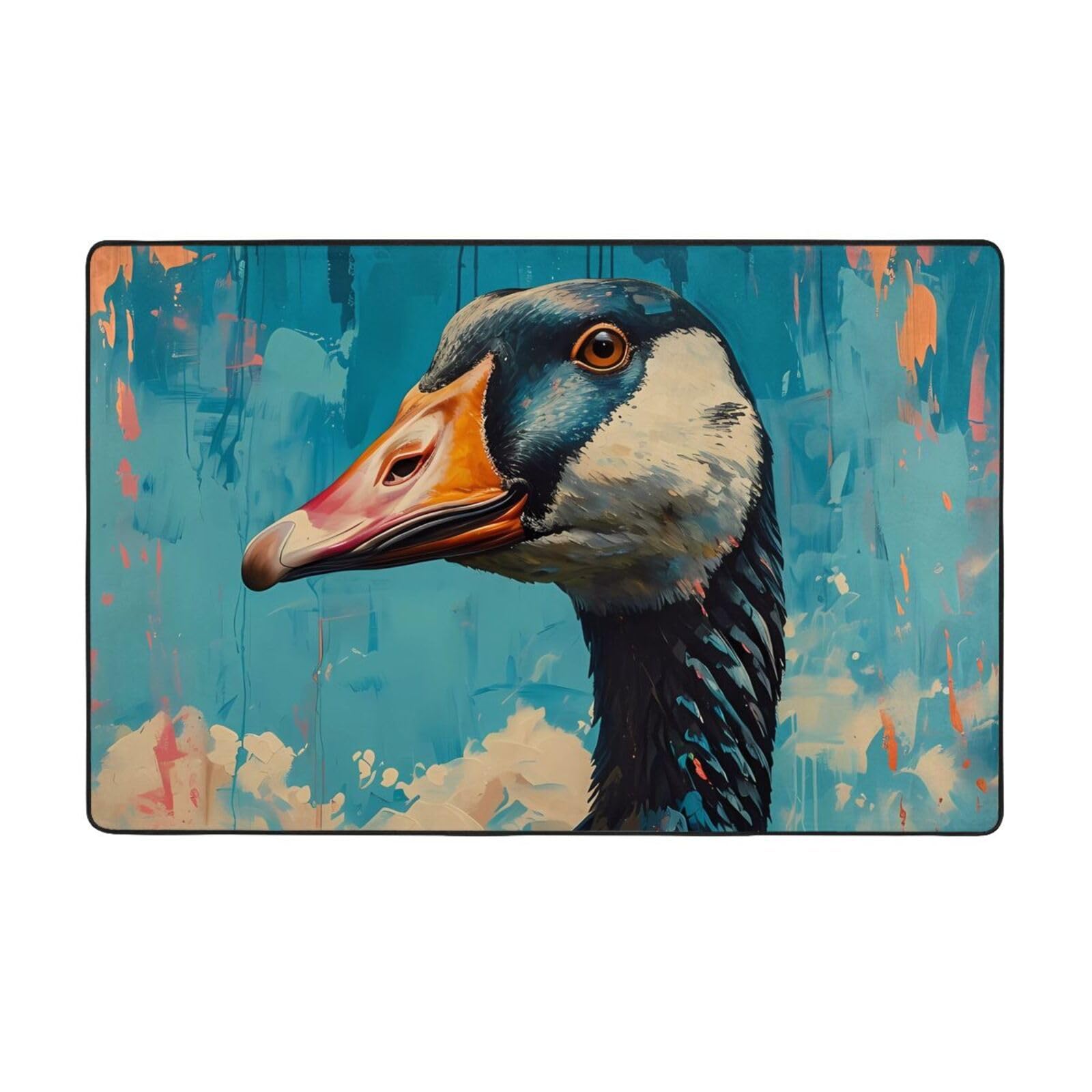 Tapis bleu canard aquarelle pour salon, chambre à coucher – Tapis lavable doux 91 x 152 cm antidérapant – Tapis d'intérieur décoratif esthétique pour chambre à coucher – 152,4 x 99,1 cm