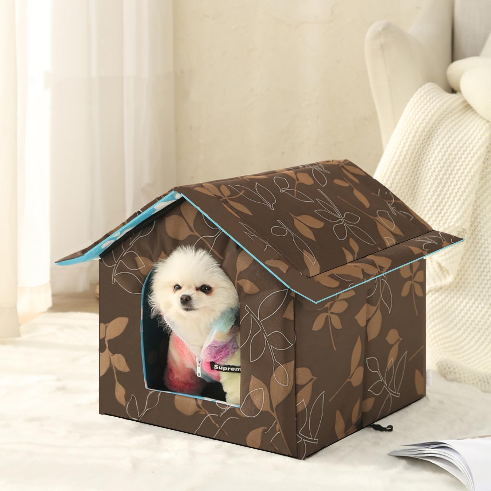 lunareo Thermo Shelter，Isoliertes Katzenhaus für den Außenbereich wasserdichtes und faltbares Winter Tierhaus aus Oxford Gewebe mit Warmer Unterlage 45x43x40CM