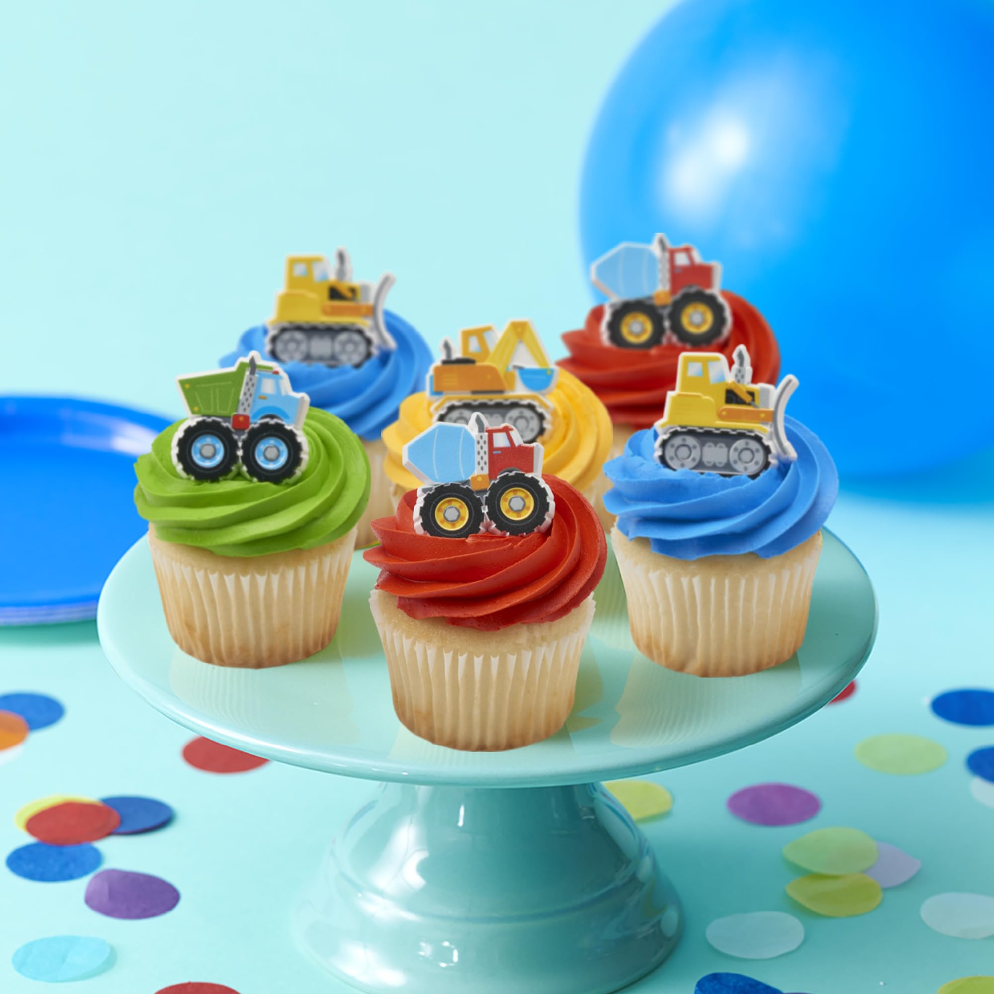 Kit Décoration Gâteau Construction - 6 Mini Pelles + 9 Panneaux Signalisation + Carte "Joyeux Anniversaire" - Pour Anniversaire Enfant Thème Chantier