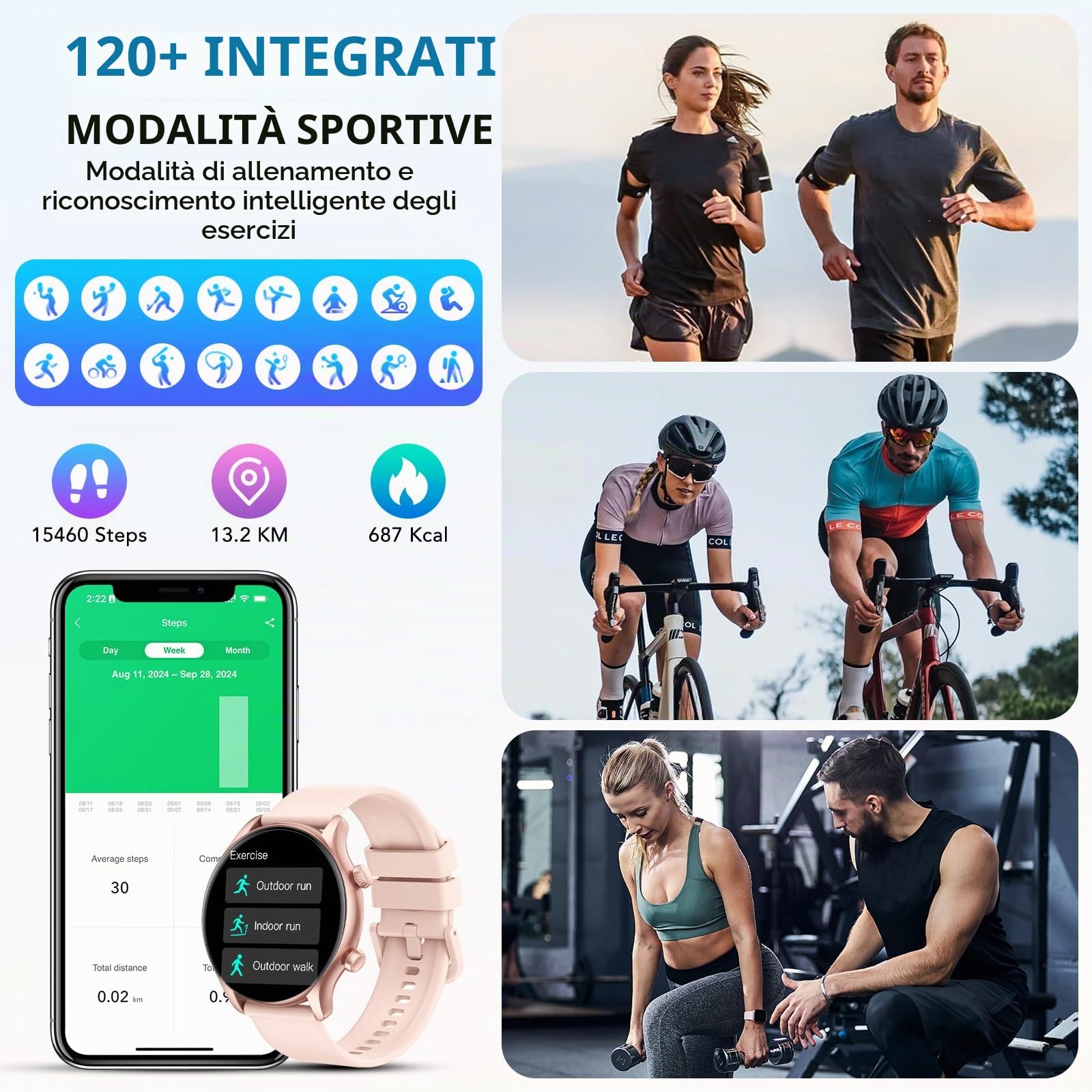Smartwatch Donna, 1.39" Orologio Smartwatch Donna con Effettua/Risposta Chiamate, Fitness Tracker con 120+ Sportive, Contapassi/SpO2/Cardiofrequenzimetro, IP68 Smart Watch per Android iOS (Oro rosa)