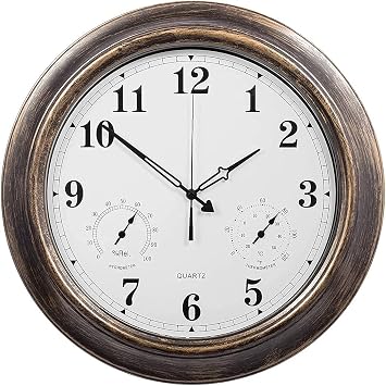 Large Outdoor Wall Clock, 18 Inch Waterproof Garden Clock with Thermometer and Hygrometer, Perfect for Outdoor or Indoor Living Room, Pool, Patio Wall Decor