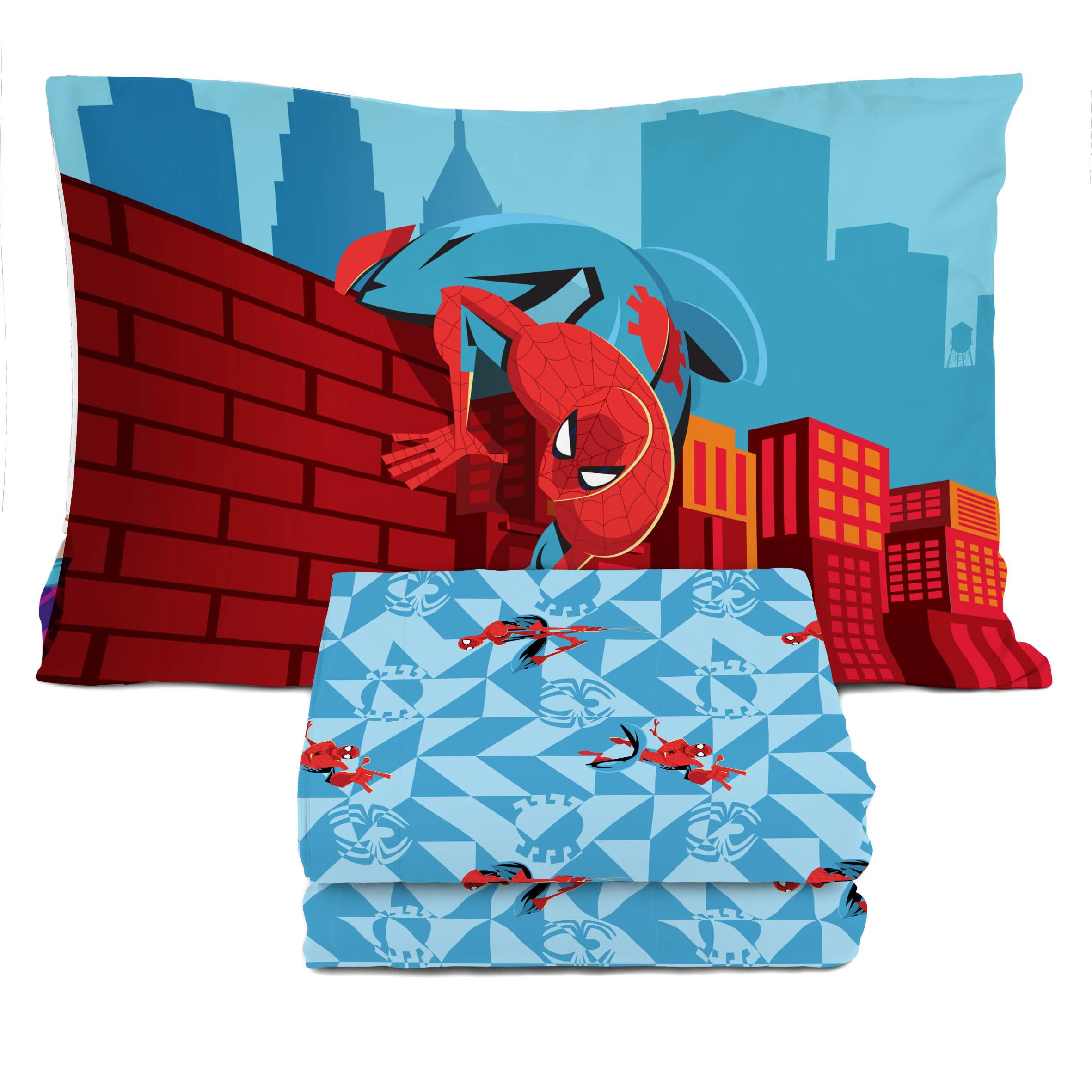 Sunny Side Up Kids Sheet Set Includes Sheets and Pillow Cover - 100% Microfiber Bedding and Room Decor, Blue - Spiderman, 3 Piece Toddler