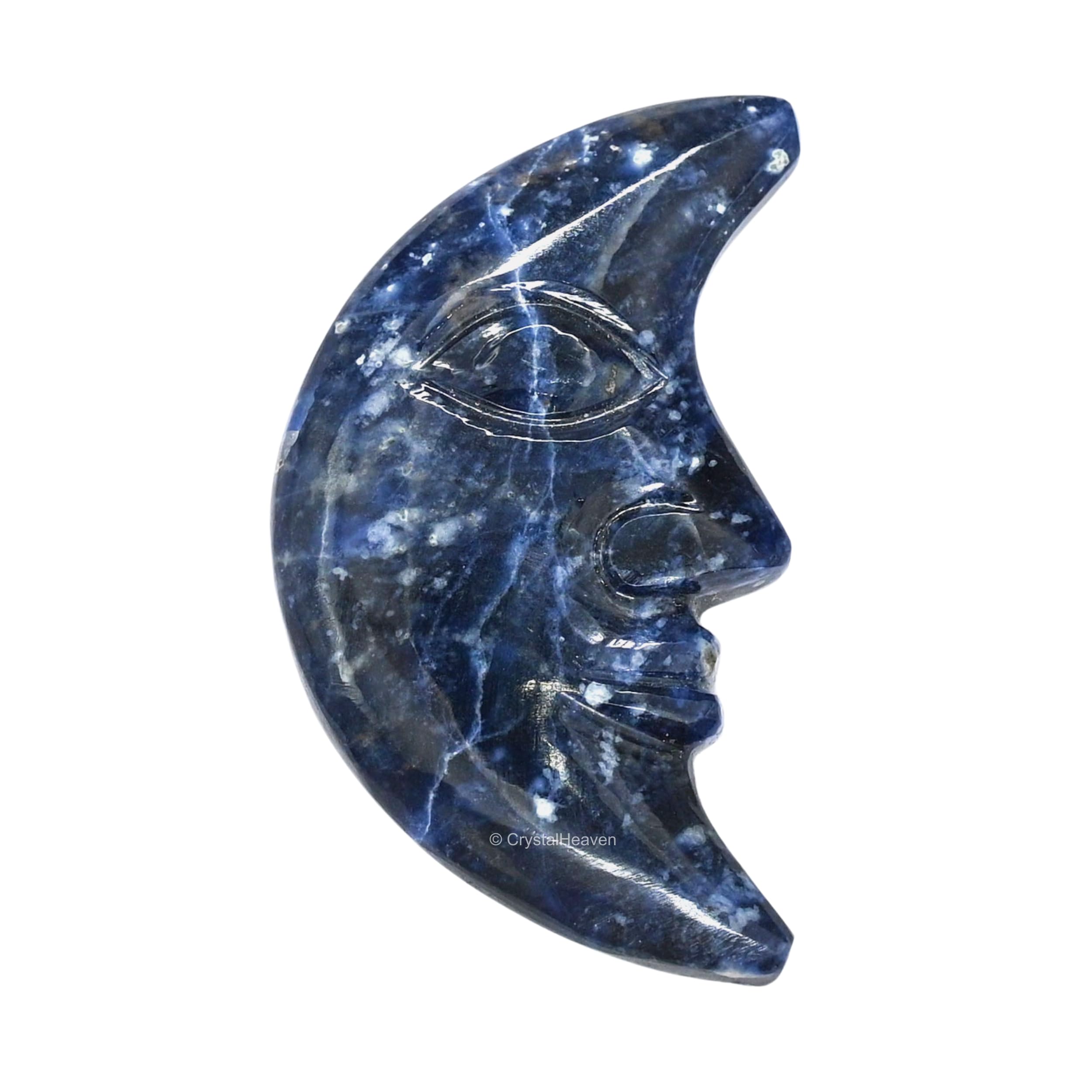 Sodalite Crystal Crescent Moon - Crystals for Reiki Healing, Energy Chakra Balancing, Meditation Yoga Agate Stone - Feng Shui Spiritual Gift for Pooja