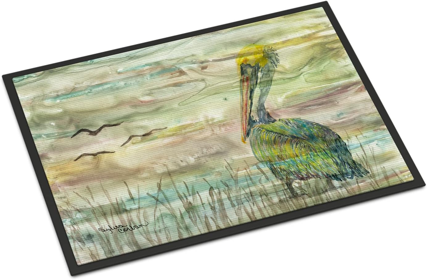 Caroline's Treasures SC2012MAT Pelican Sunset Doormat 18x27 Front Door Mat Indoor Outdoor Rugs for Entryway, Non Slip Washable Low Pile, 18H X 27W