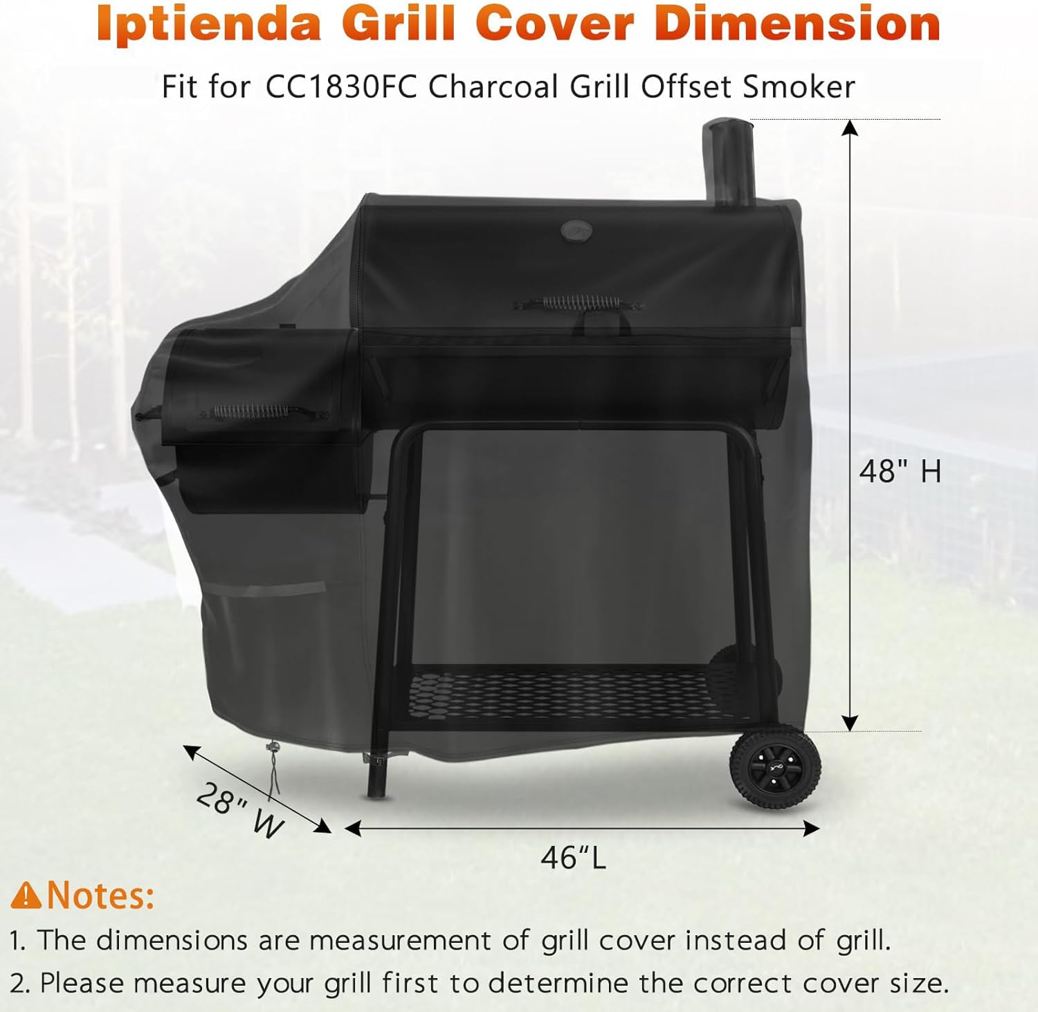 Grill Cover for Royal Gourmet CC1830FC Charcoal Grill Offset Smoker, 46inch Outdoor Heavy Duty BBQ Grill Cover Waterproof-46 L x 28" W x 48" H
