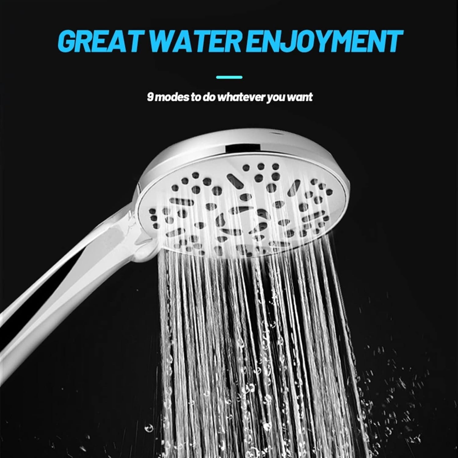 Ducha de Alta presión, Boquilla de Ducha Mano Panel Grande 9 Funciones, Masaje Ahorro Agua Alta presión, 8 pulverizadores, 1 Parada, Cabezales baño(Model B)