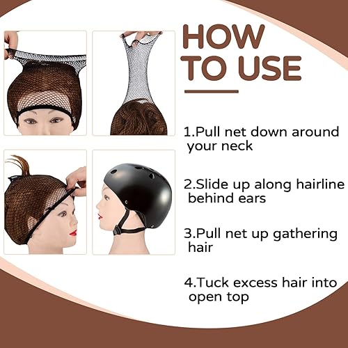 Miniatura 3 de Yuxung 4 piezas de red de pelo para mujer, sin nudos, red de pelo ecuestre, gorra de tejido, gorras de peluca para cabello largo y corto (negro)