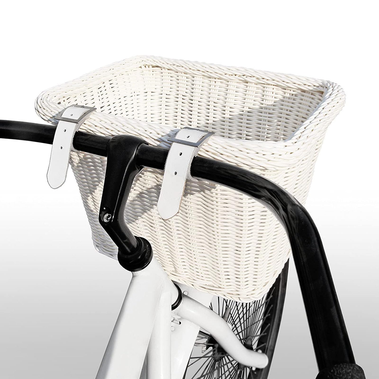 Panier avant de vélo en osier naturel - Sangles en cuir - Taille