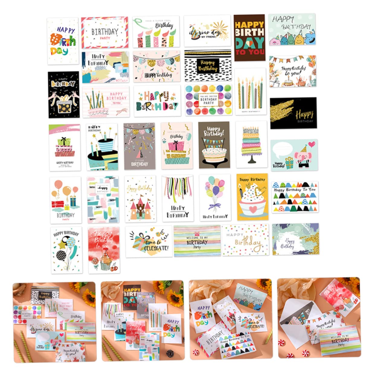 36 Biglietti di Auguri Compleanno in Carta, Cartoline Pieghevoli per Adulti e Bambini, per Feste di Compleanno e Fai da Te