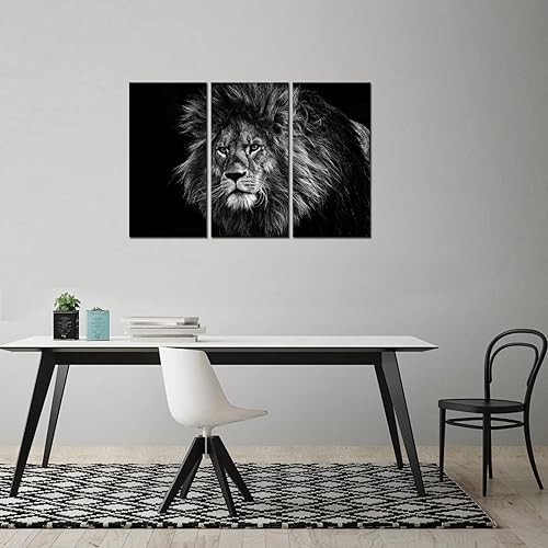 Miniatura 2 de LevvArts Lienzo decorativo para pared, diseño de animales en blanco y negro, cuadro de animales salvajes, arte moderno de 3 piezas para decoración