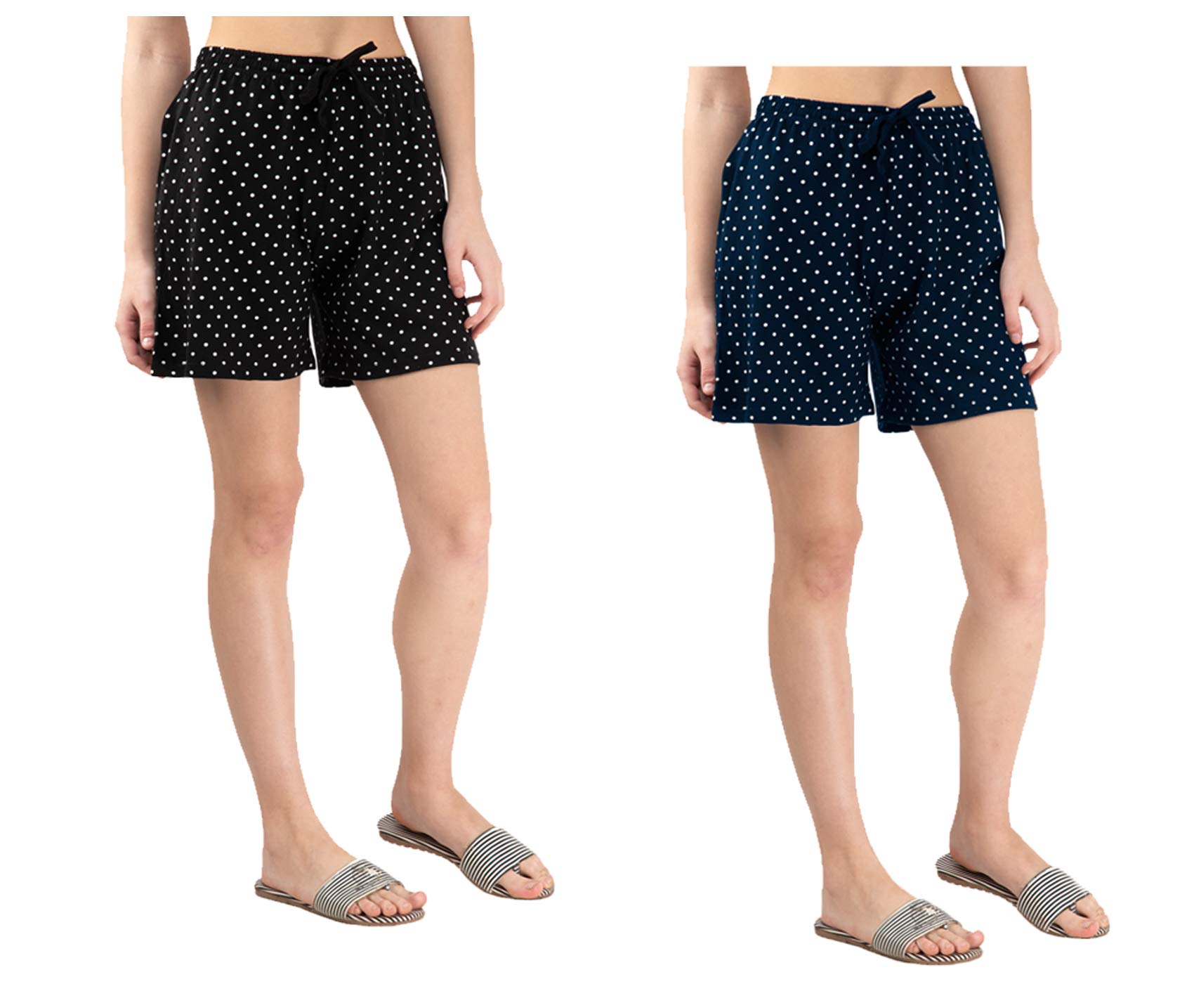 kayu Pack of 2 Women’s Polka Dot Printed Shorts with Drawstring Waist – Comfortable Casual Lounge Wear, Breathable Fabric, Stylish Summer Sleepwear Shorts for Women-picture-37