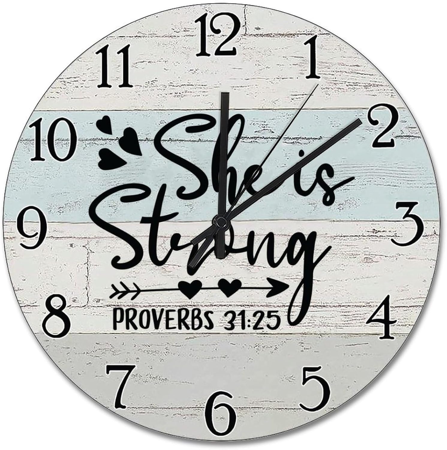 She is Strong Clock Wall Clocks Battery Operated Scripture Print 15 Inch Silent Non-Ticking Modern Boho Men Cave Living Room Decor Gift for Man Woman Friend Anniversary
