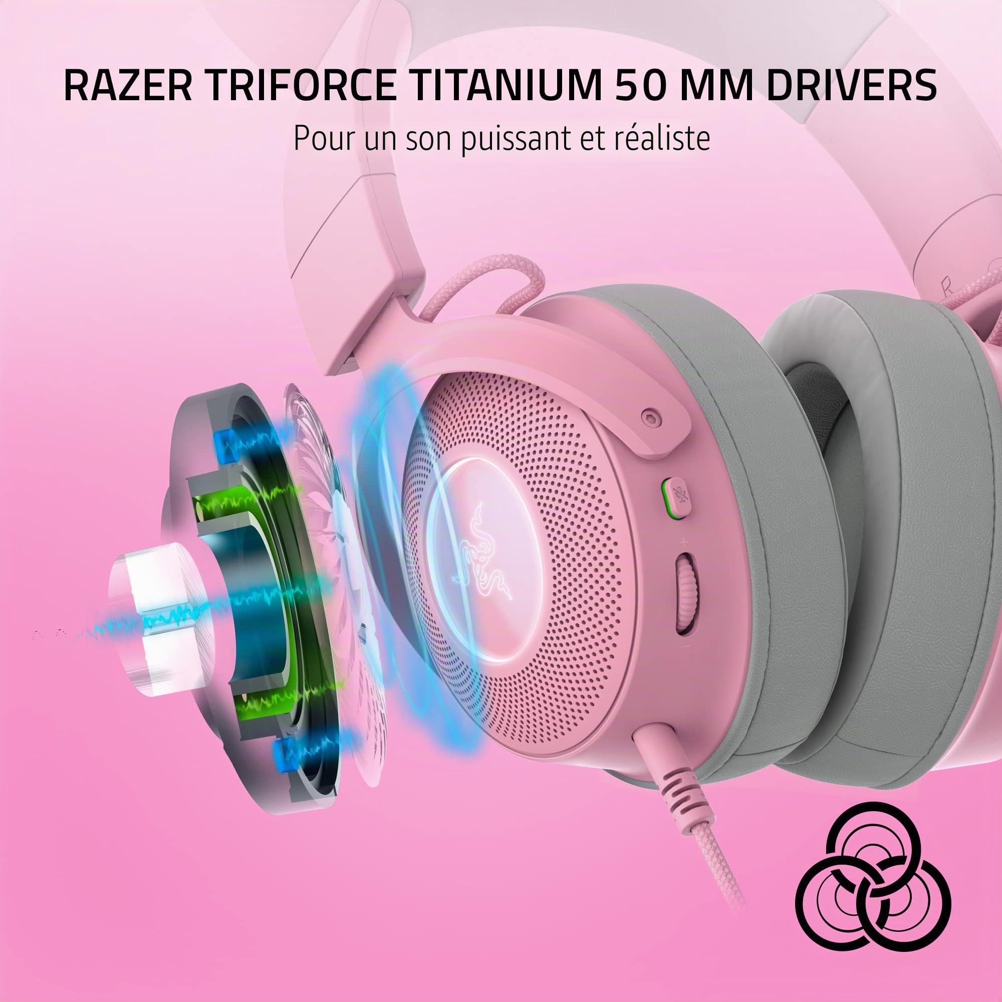 Razer Kraken Kitty V2 Pro Casque filaire RVB : oreilles interchangeables (chaton, ours, lapin) – Éclairage réactif en flux – Micro cardioïde HyperClear détachable – Pilotes de 50 mm – Son surround 7.1