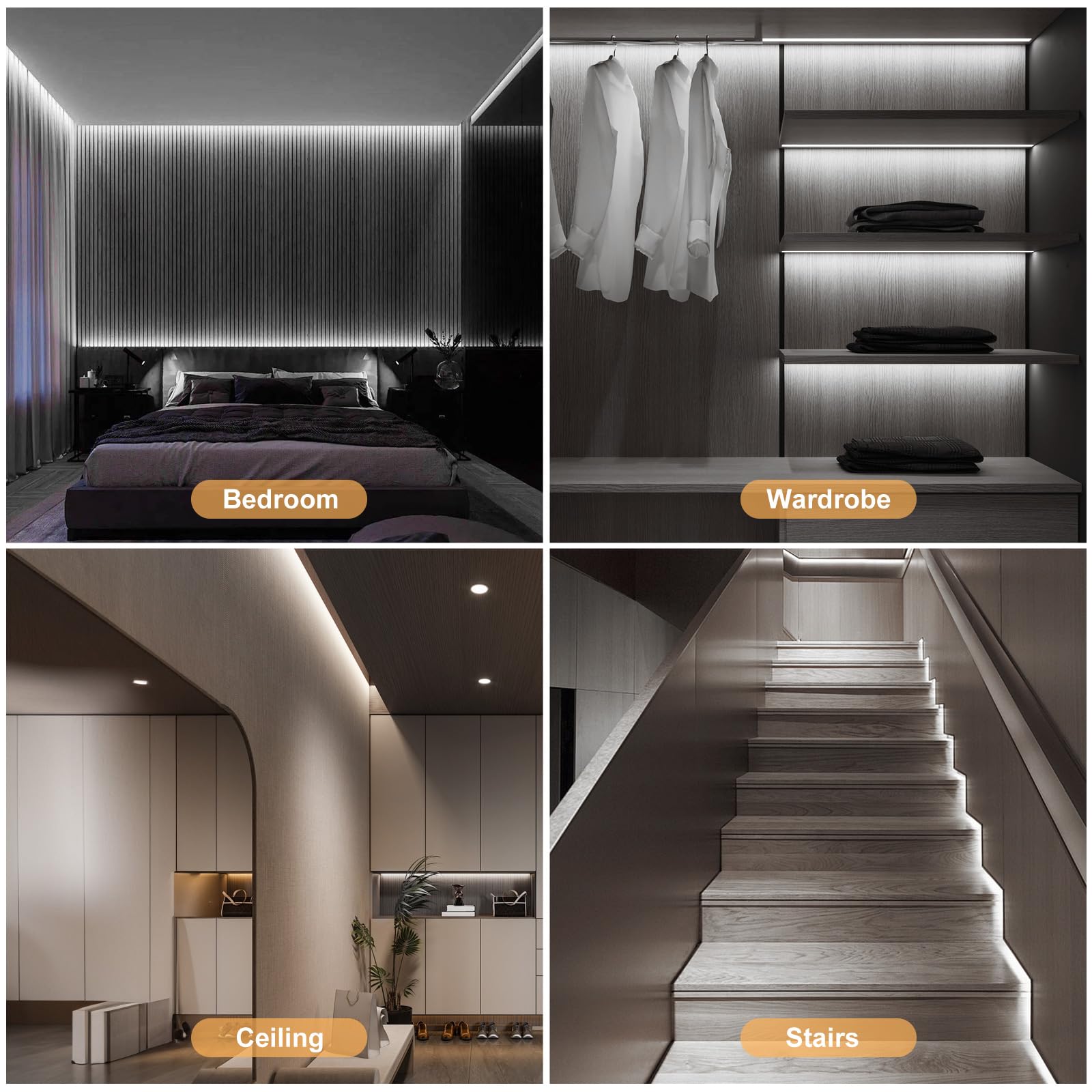 RYE COB DC12V - Striscia LED da 5 m, dimmerabile, luce bianca fredda, 6000 K, flessibile, adatta per illuminazione fai da te di sfondo TV, scale, camera da letto, cucina, con controller e alimentatore