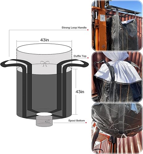 Miniatura 4 de HTTMT - (3 paquetes) grande 43 "x 43" negro flexible intermedio bolsa contenedor 2600 libras 1.2 toneladas1.3 yarda cúbicabolsa a granel PN