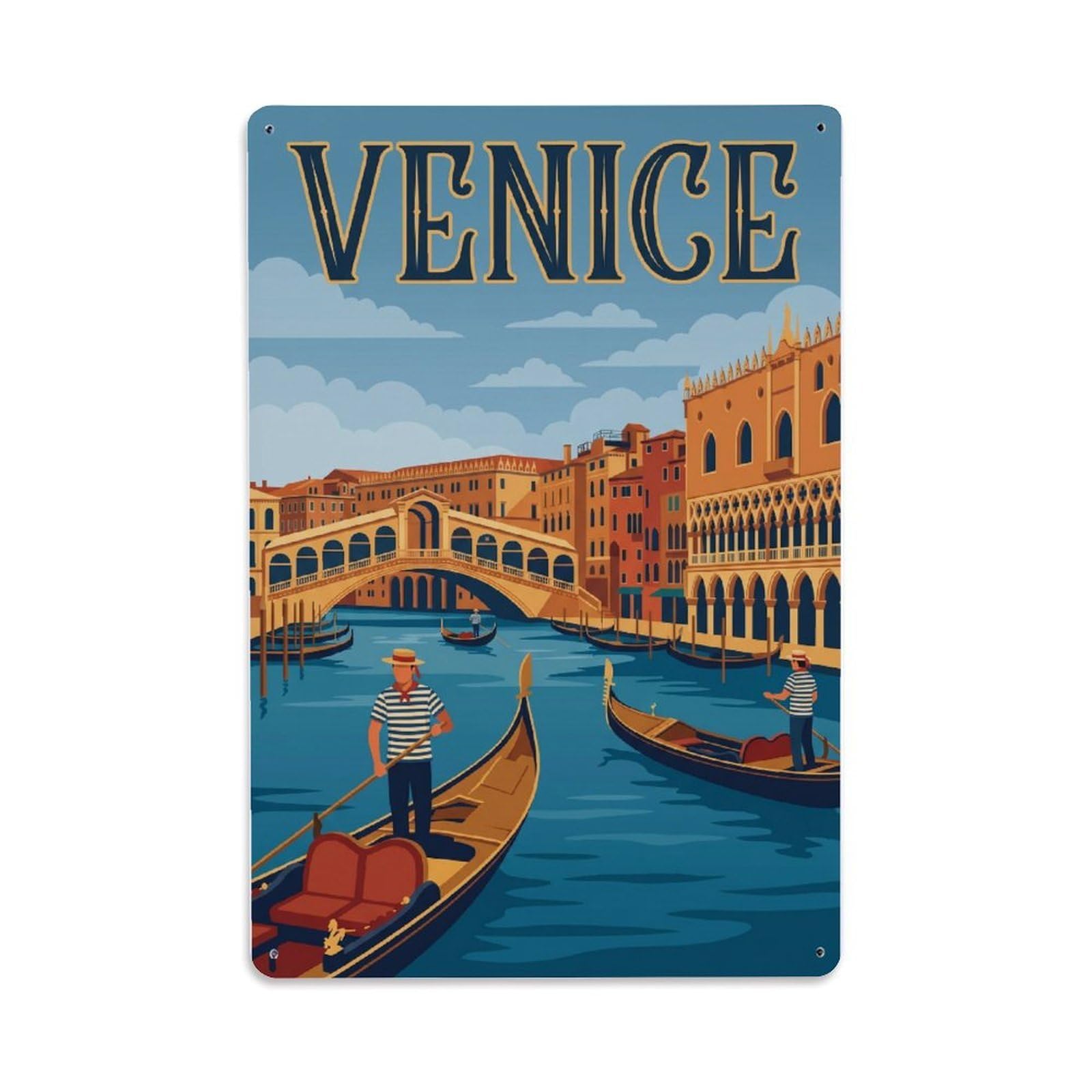 Vintage Travel Gondola Italy Canal Metal Tin Sign Plaque Wall Decor for Cafe, Club Bar, Office, Home Garden Metal Poster 8x12Inch