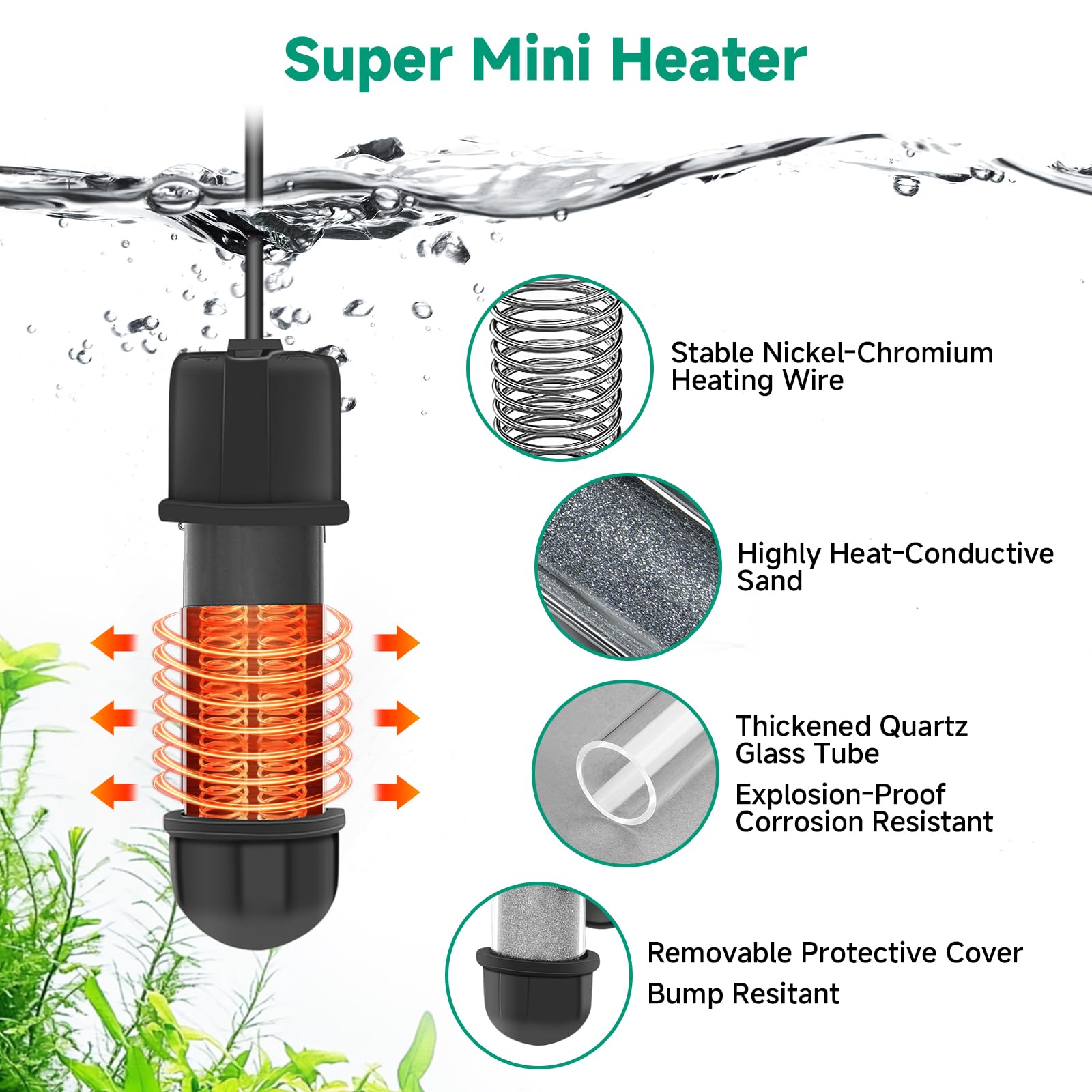 hygger Aquarium Heater Mini 10W Fish Tank Heater, Submersible Glass Heater, Adjustable Temperature Controller 15-34℃ - Image 2