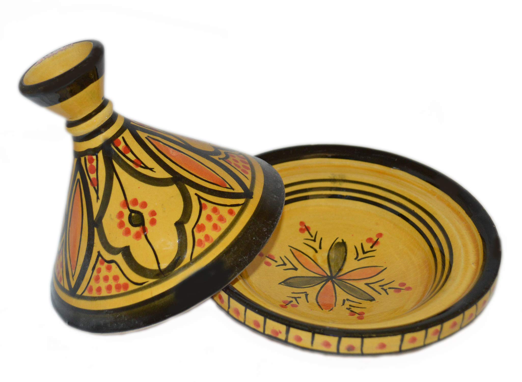 Moroccan Handmade Serving Tagine Exquisite Ceramic Verde Small Inches in Diameter Yellow