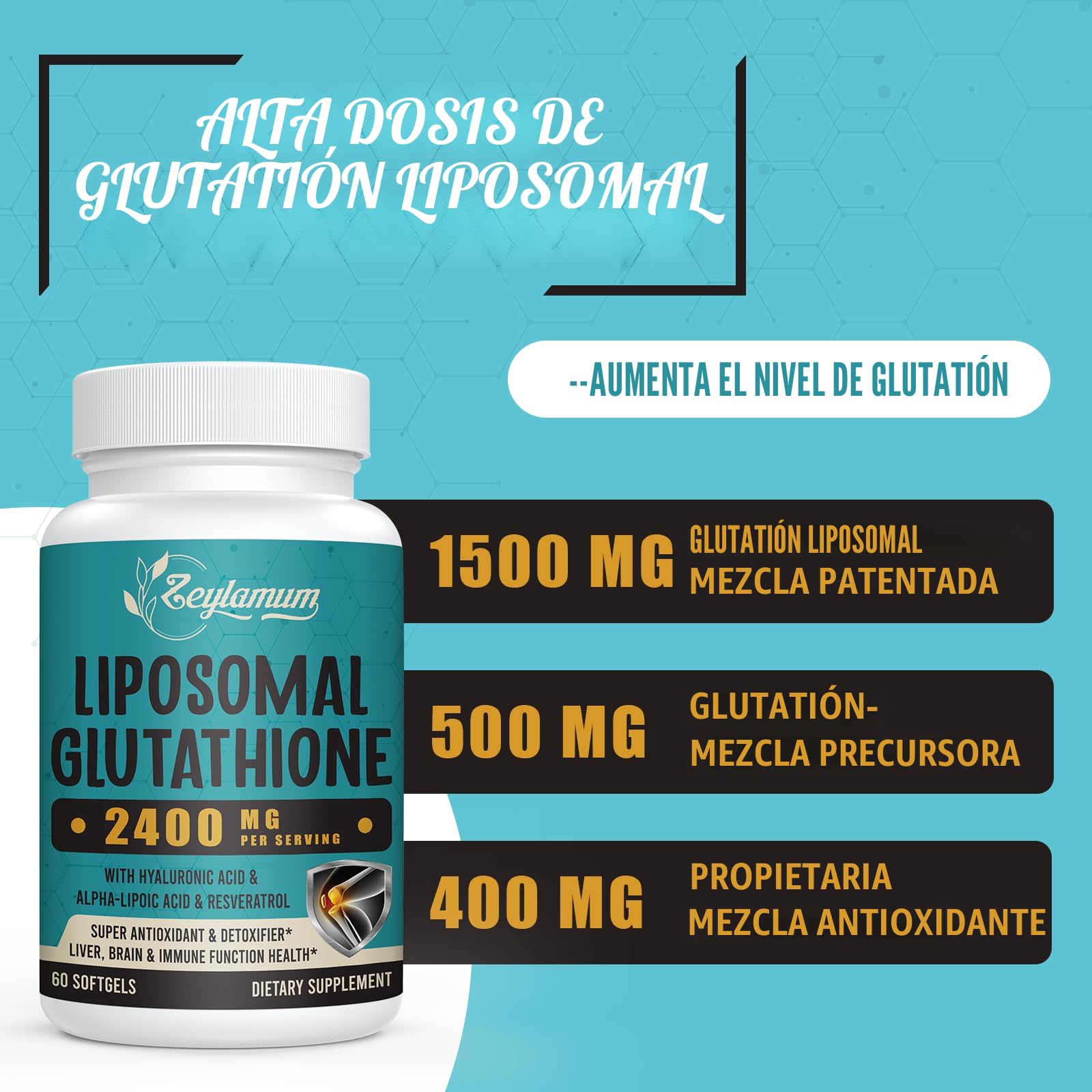 para que es liposomal glutathione Cápsulas blandas de glutatión de 2400 MG, absorción máxima, forma activa reducida de L-glutatión (GSH), con ácido hialurónico, resveratrol, antioxidantes maestros desintoxicación : Salud y Hogar كريم نومبوزين رقم 5 بفيتامين سي Vars Liposomal Glutathione Mint Color:Ivory White