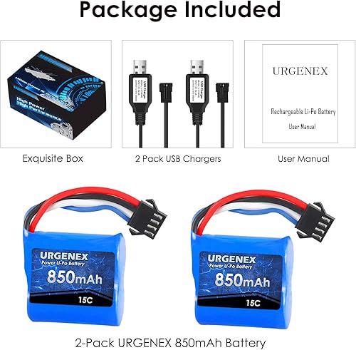 Miniatura 7 de URGENEX Lipo - Batería de 850 mAh 7.4 V (2 x 3.7 V) RC Boat Batería con enchufe SM-4P UDI001 RC Boats Baterías compatibles con RC Boat UDI008 con