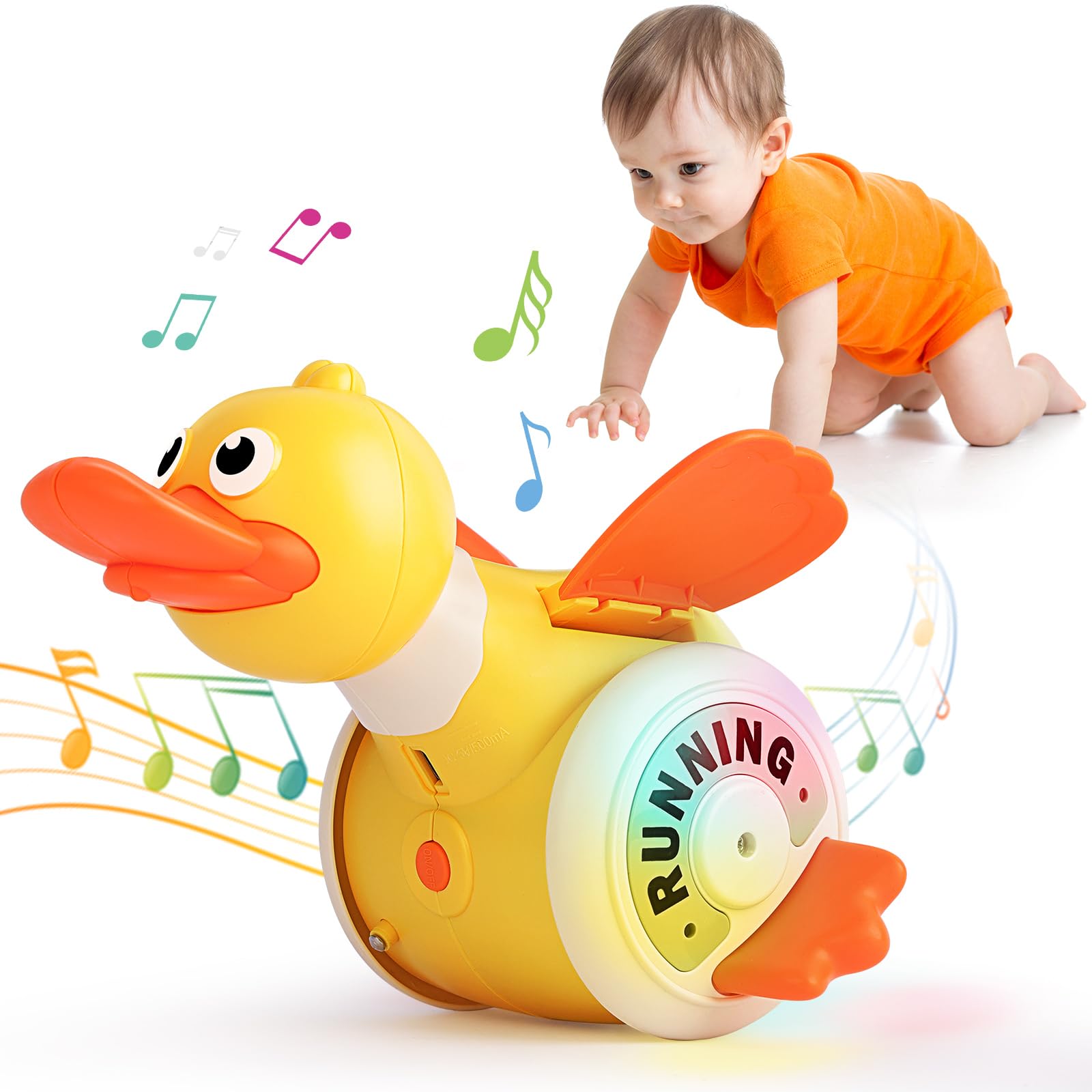 Spielzeug Ente, geeignet für Babys ab 1 Jahr, mit Musiksteuerung, Tanz- und Lichtfunktionen, wiederaufladbar über USB, geeignet für Kinder von 6 Monaten bis 4 Jahren