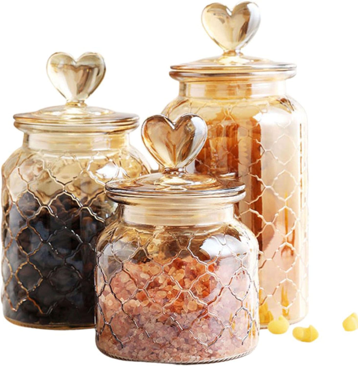 SBZIOJHDR ceramic tea jar, Glass Storage Jars - Clear Candy Jar, Love Food Pot For Cookies Snacks Dried Fruits And Nuts -grid-11 * 11 22.5cm