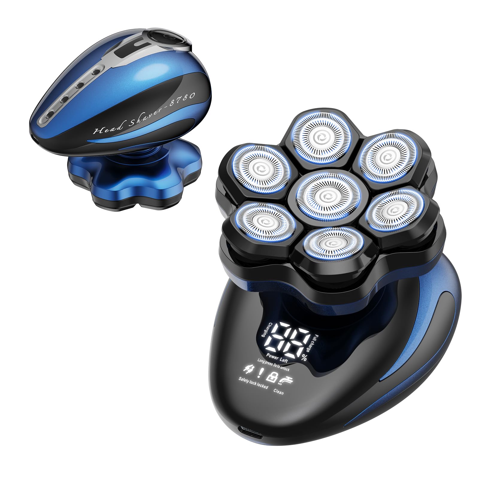 Clforczh Bald Men Head Shaver - IPX6 Waterproof Electric Head Rotary Shavers with LED Display & Fast Charging