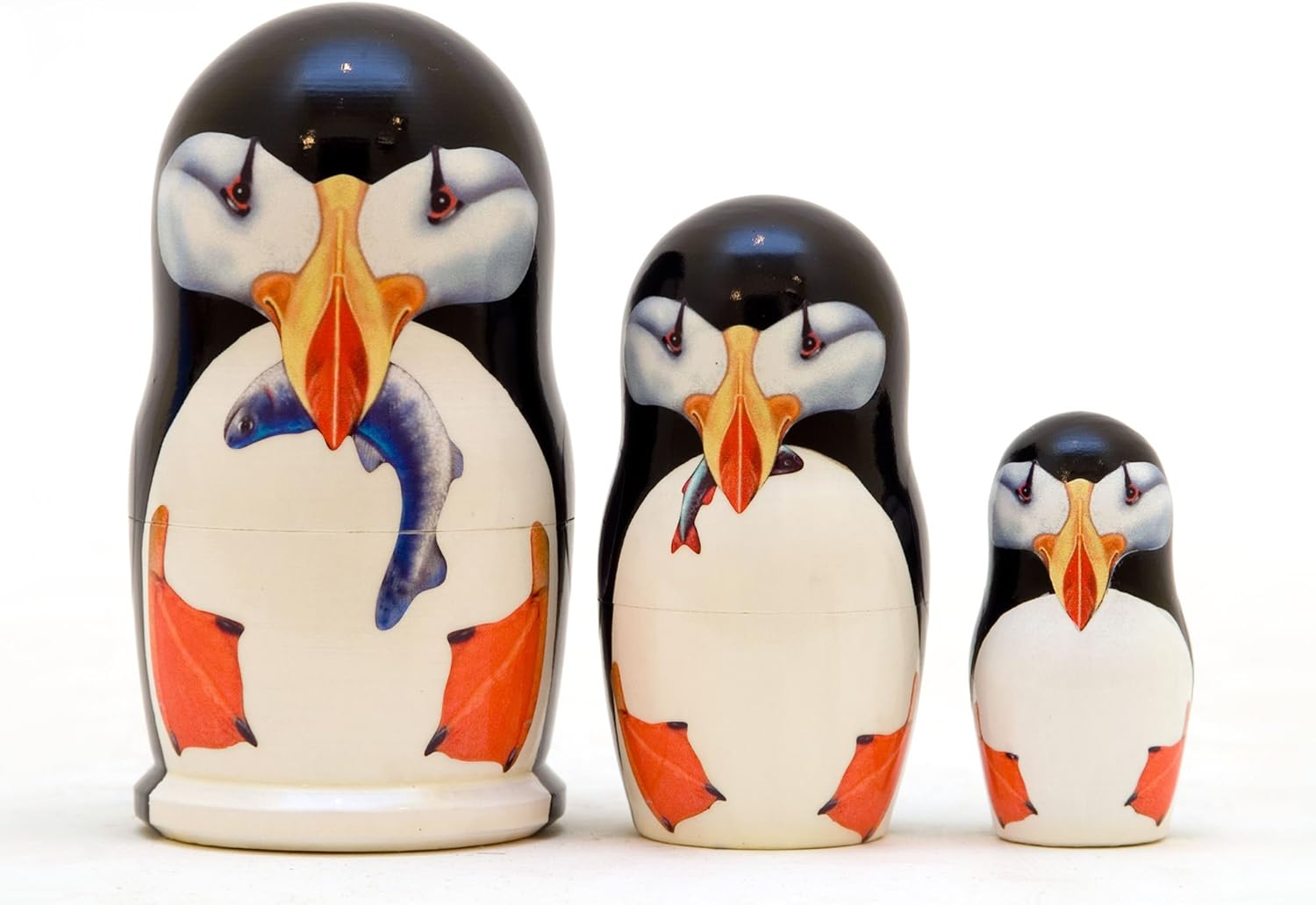 Golden Cockerel Made in Russia Puffin Nesting Nesting Doll 3pc./3.5" aka Pelagic Seabirds Matryoshka Collectible Babushka Russian Doll 100% Guaranteed!