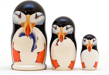 Golden Cockerel Made in Russia Puffin Nesting Nesting Doll 3pc./3.5" aka Pelagic Seabirds Matryoshka Collectible Babushka Russian Doll 100% !