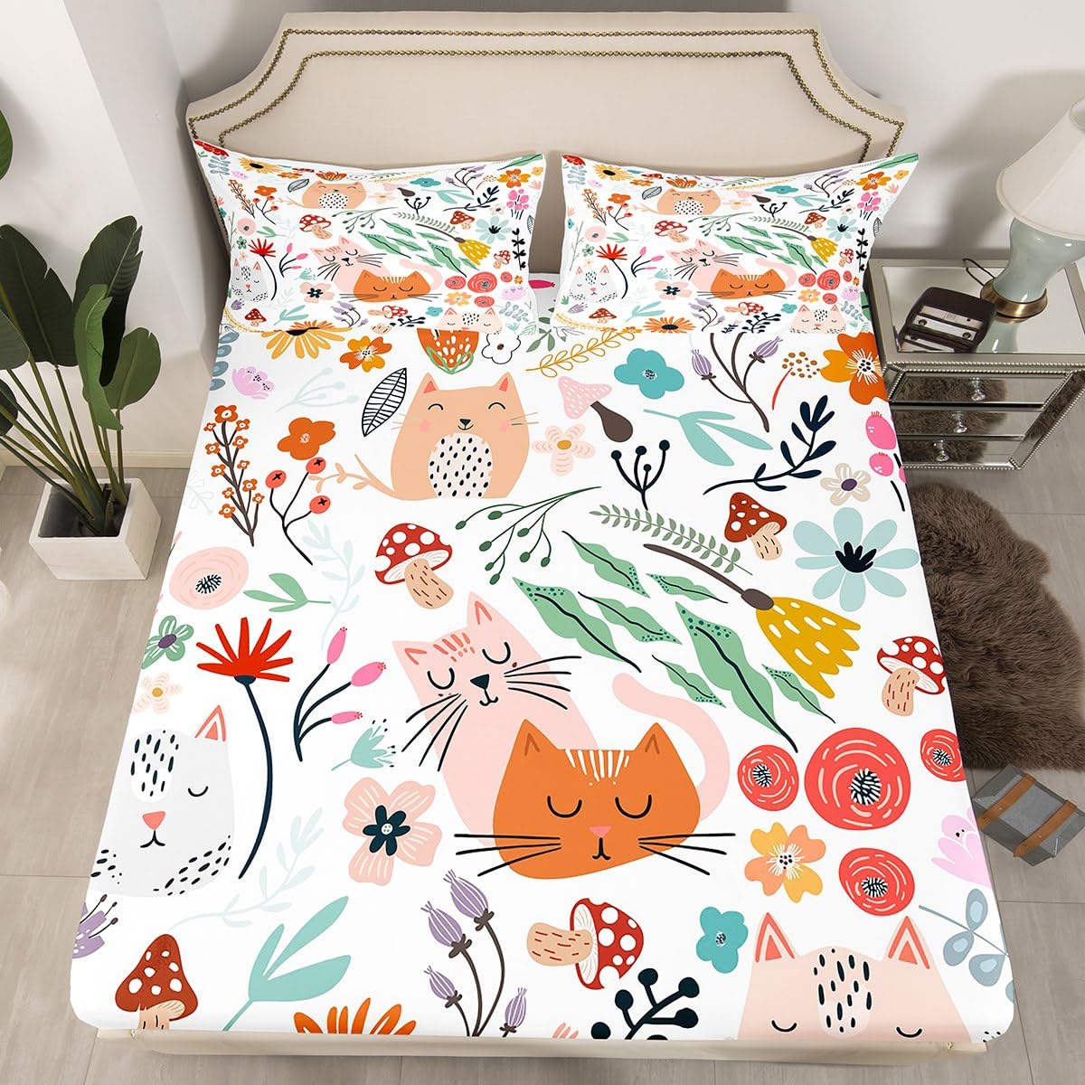 Homewish Lenzuolo con angoli per letto singolo per ragazzi e ragazze Happy Fall Y'All lenzuola con simpatici cartoni animati animali volpe orso scoiattolo fungo stampa set da letto raccolta