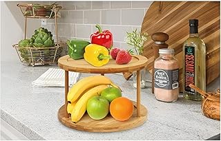 حامل بامبو منظم دوار 360° وأنيق من طبقتين، مقاوم للماء والبكتيريا، مثالي لتنظيم الفواكه وبرطمانات التوابل وأدوات العناية بالبشرة، منظم مطبخ مثالي