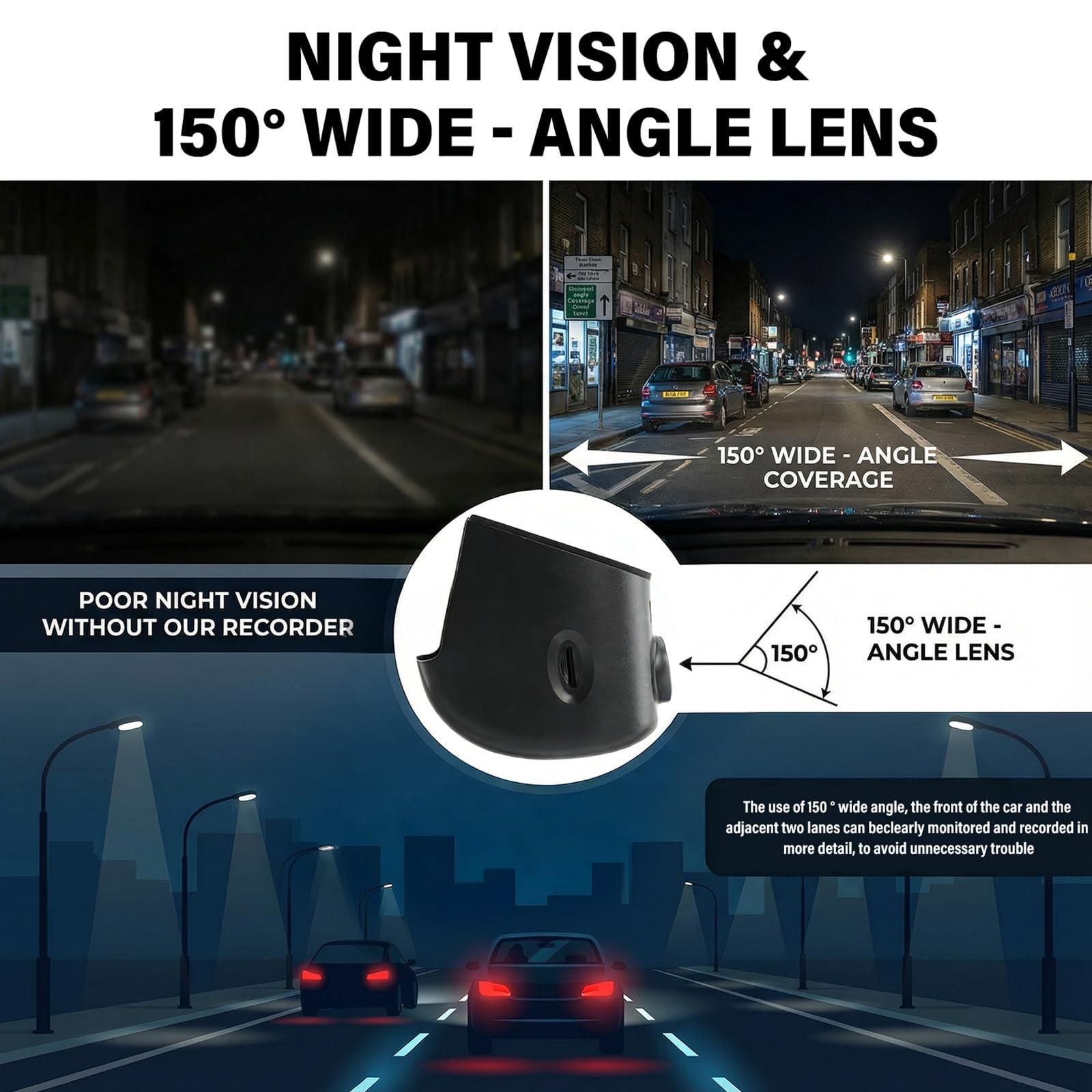 CAMECHO Dashcam 4K Compatibile con Porsche Cayenne 911, macchina fotografica 2160P 30fps Wi-Fi Video con sensore G, registrazione loop, dash cam per auto, accessori OEM Audi