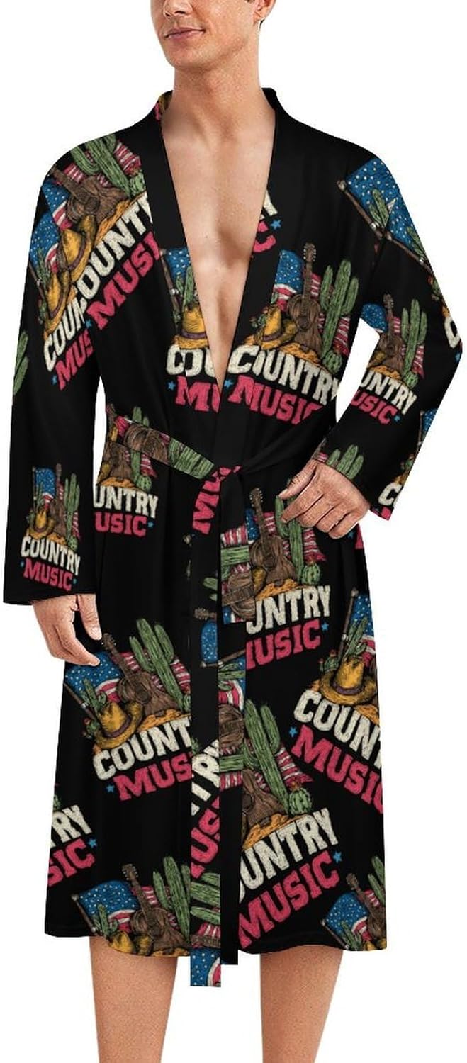 U.S.A. Country Music Casual Robes Bathrobe Knee Length V-neck Loungewear Sleepwear