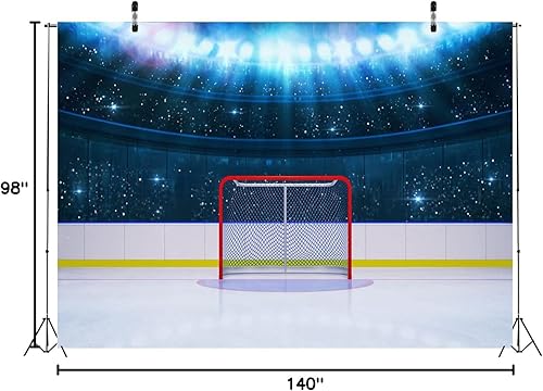Miniatura 8 de BELECO Telón de fondo de estadio de hockey sobre hielo de 7 x 5 pies, portería de hockey, arena, luces de escenario, juegos, aficionados, hockey,
