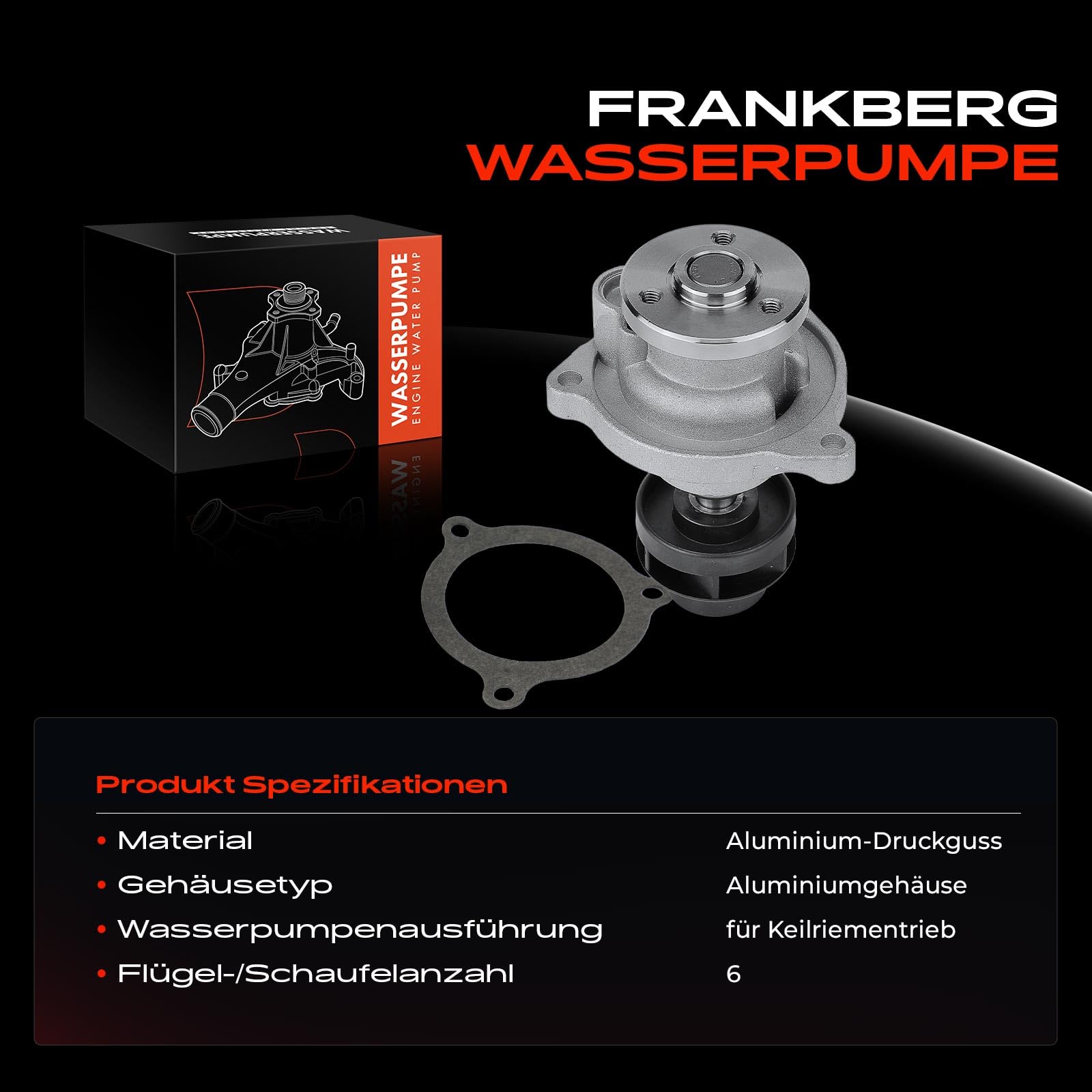 Frankberg Wasserpumpe Kühlwasserpumpe Benzin Kompatibel mit Fiesta V JD JH 1.3L 2001-2008 Fiesta V Van - 1.3L 2002-2008 KA RB 1.3L 1.6L 1996-2008 Street KA RL2 1.6L 2003-2005 Replace# 2S6G8591AA