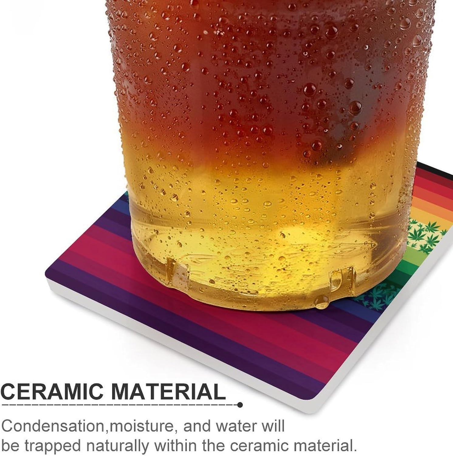 US Flag Weed Leaf Rainbow Coaster for Drinks Square Ceramic Table Coasters Stone Mat Crafts 4PCS Home Kitchen Decor