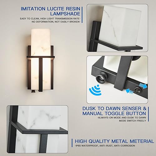 Miniatura 3 de Linterna de pared industrial con sensor de anochecer a amanecer, impermeable, moderna, para montaje en pared, con botón de fotocélula y fotocélula,