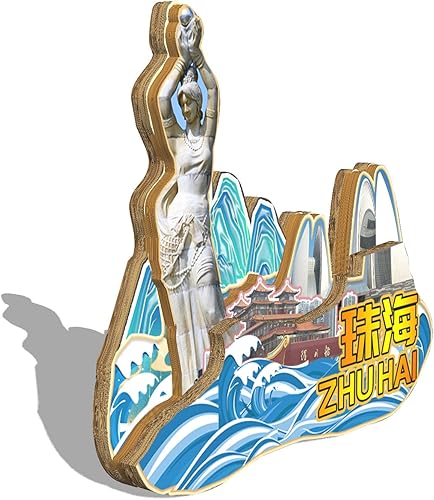 Miniatura 2 de China Zhuhai Guangdong Provincia imán imán nevera madera 3D monumentos viajes coleccionables recuerdos decoración hecho a mano-2