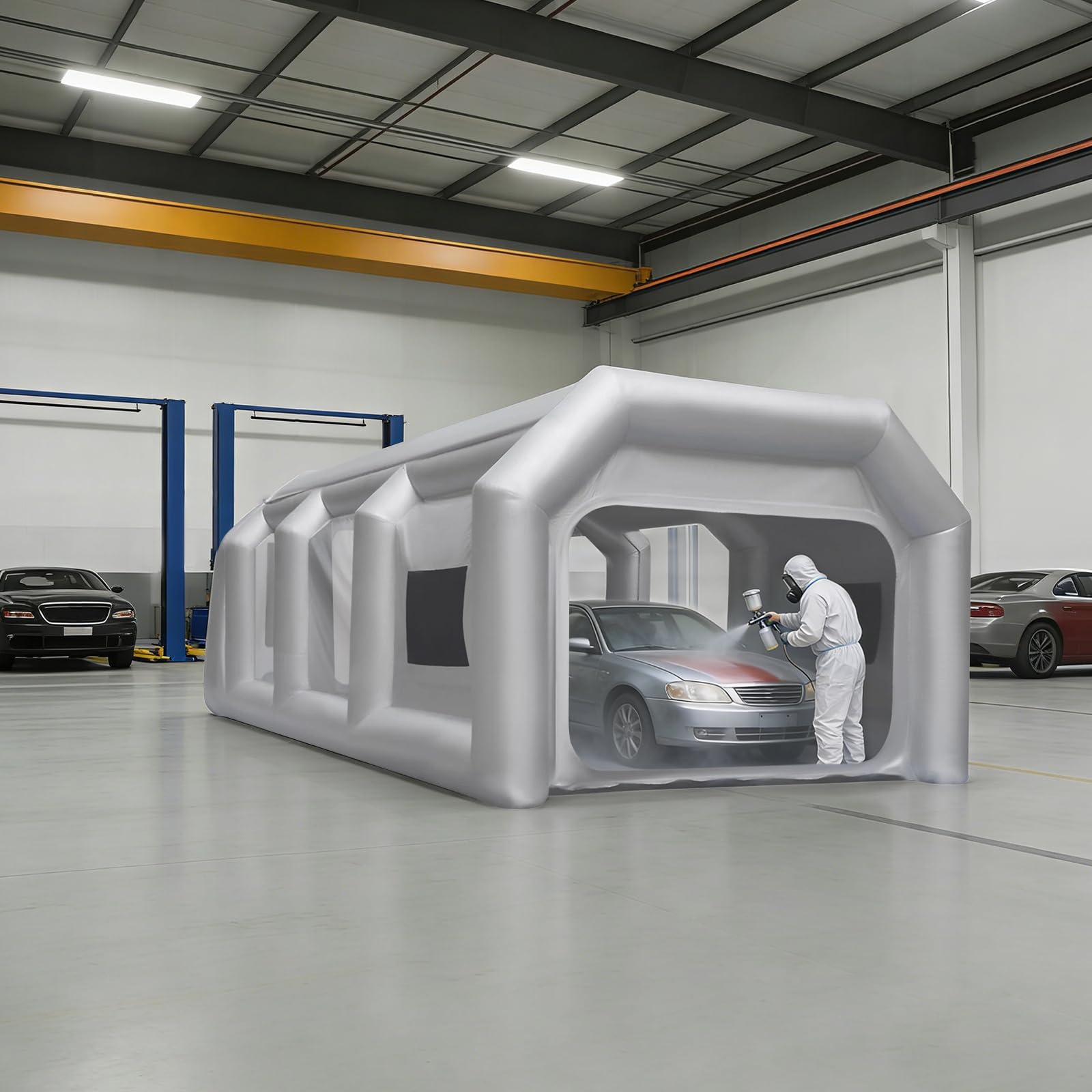 Portable Inflatable Paint Booth Grau Mit Filtern Abnehmbar Lackierzelt | Rechteckig,Maximale Inflationszeit 5 Min,Für Geschäftsdemonstrationen,Medizinische Hilfe Und Isolation,4 * 2.5 * 2.2m