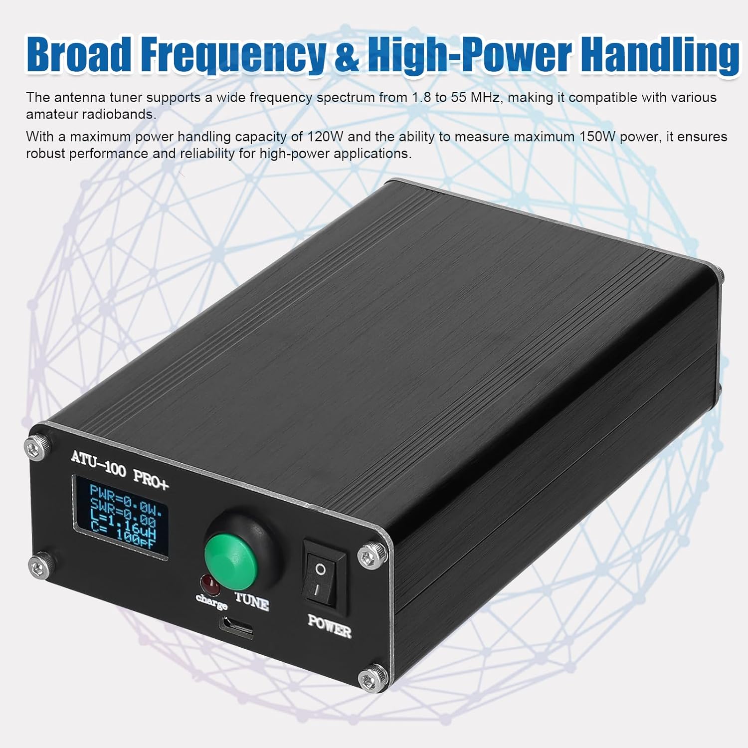 Assembled Automatic Antenna Tuner 1.8-55 Portable 0.96-inch OLED Display Automatic Tuner