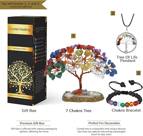 Miniatura 4 de Árbol de chakras, árbol de los siete chakras, árbol bonsái de cristal, árbol de dinero GoodLluck, piedras y cristales, árbol de la vida de chakras,