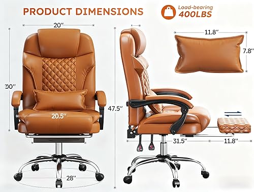 Miniatura 2 de Silla de oficina grande y alta, 400 libras, silla de escritorio ergonómica ejecutiva con reposapiés, silla reclinable de cuero con respaldo alto con