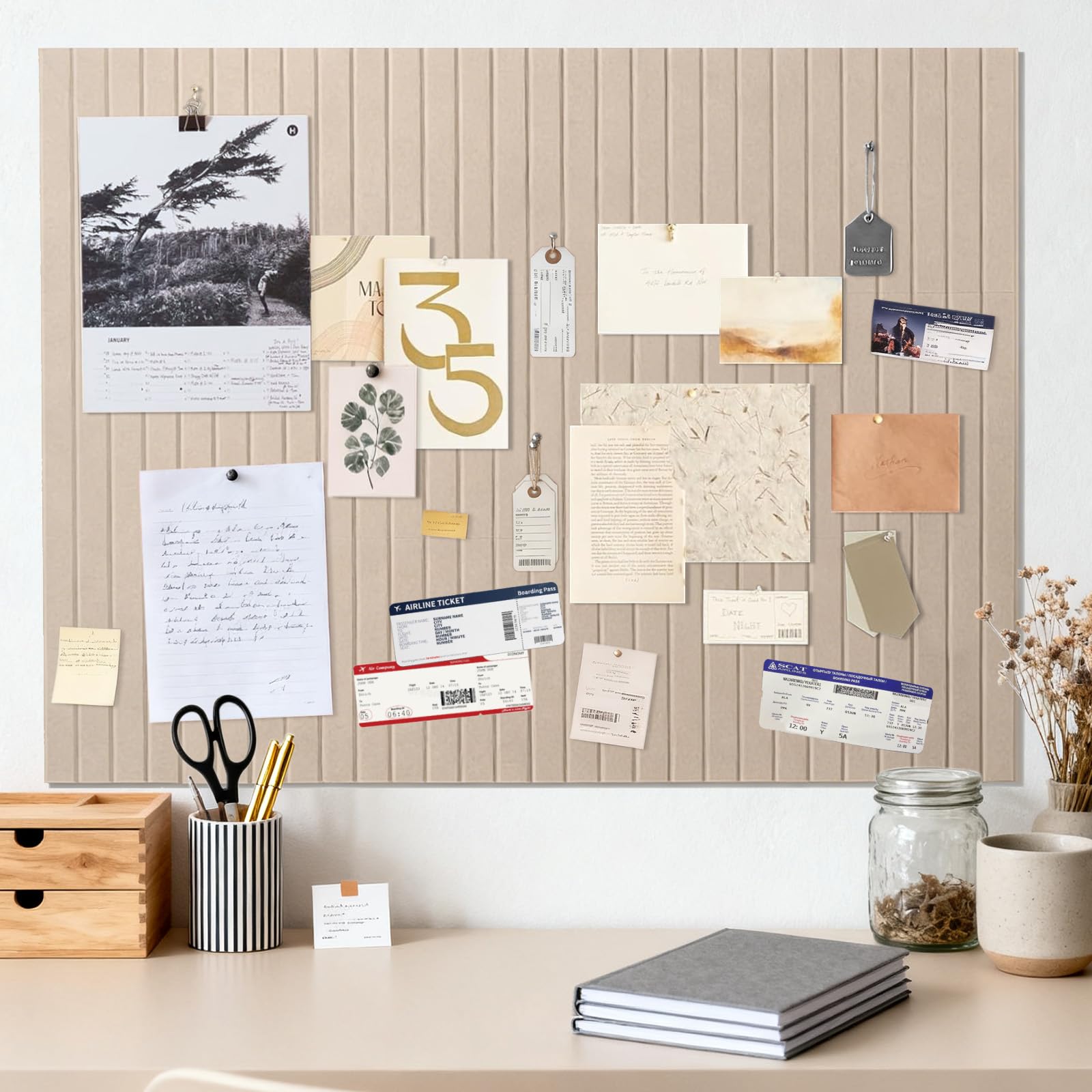 Large Felt Notice Board Dark Camel Self-Adhesive 90 x 120 cm Cork 0.9 cm Thick Vision Board Set, Photo Wall Cork Board Pegboard Memo Board Felt Panels Pin Board Modern for Office Kitchen Children's