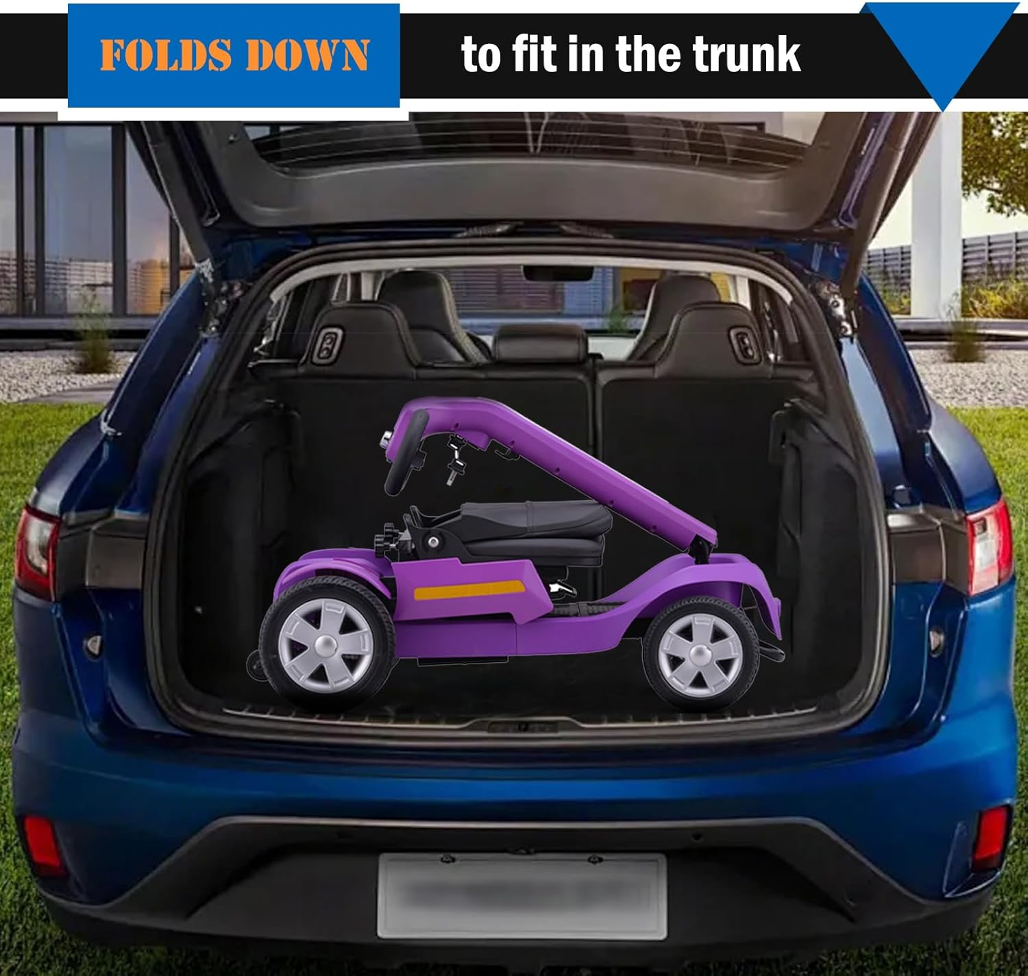 Folded scooter in a car trunk
