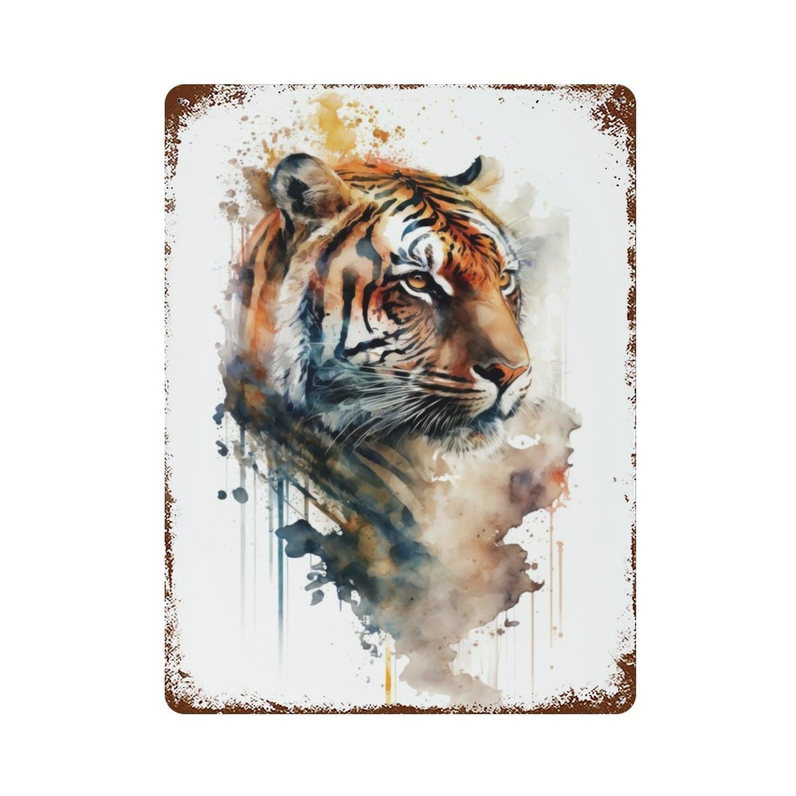 Rust Effect Tiger Rusty Metal Tin Sign 15.7"x11.8", Old School Wall Decor for Basement, Hobby Room And Garage Decor