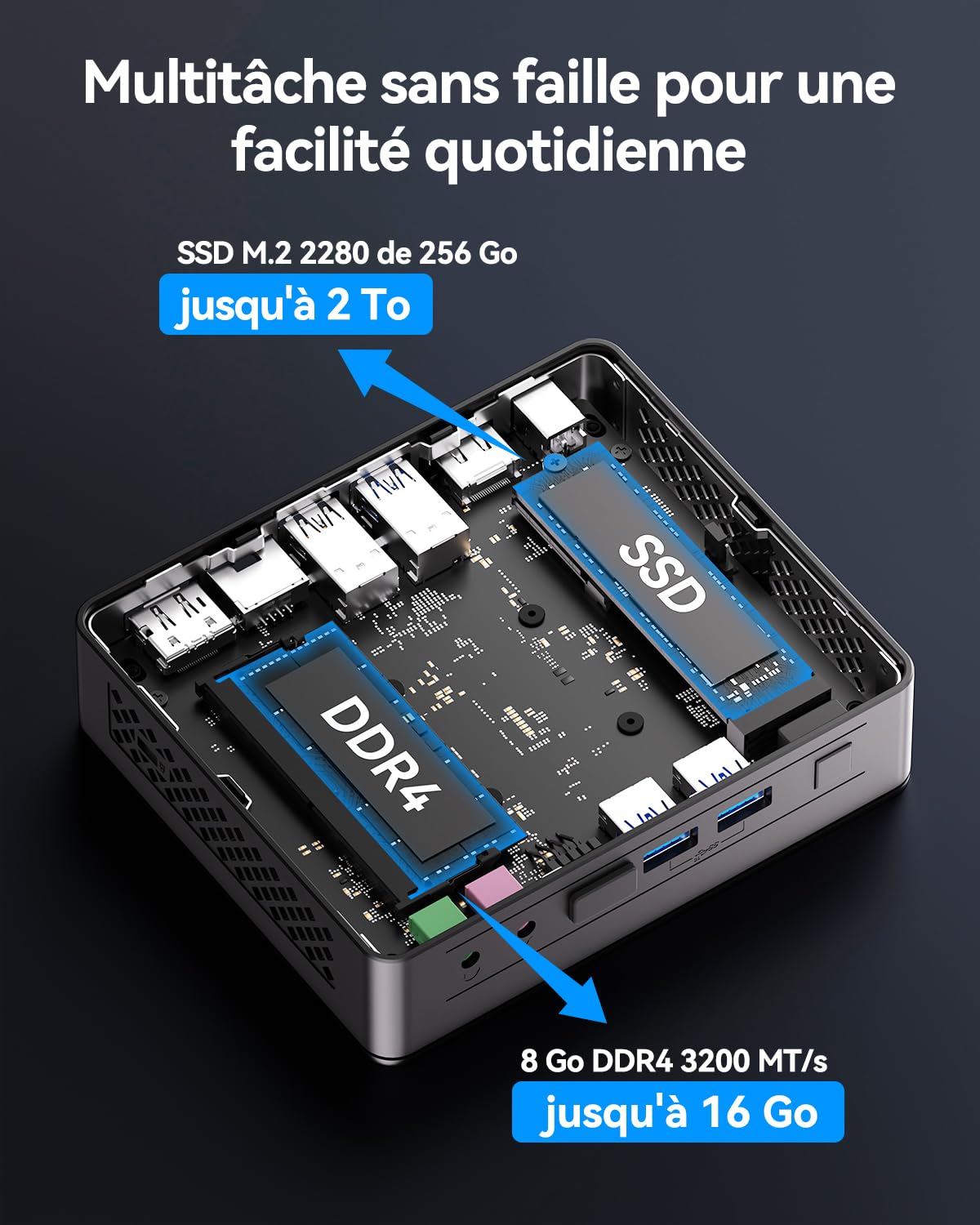 GEEKOM Processeur Air12 Lite Business Mini PC, N95, 8 Go DDR4 + SSD 256 Go