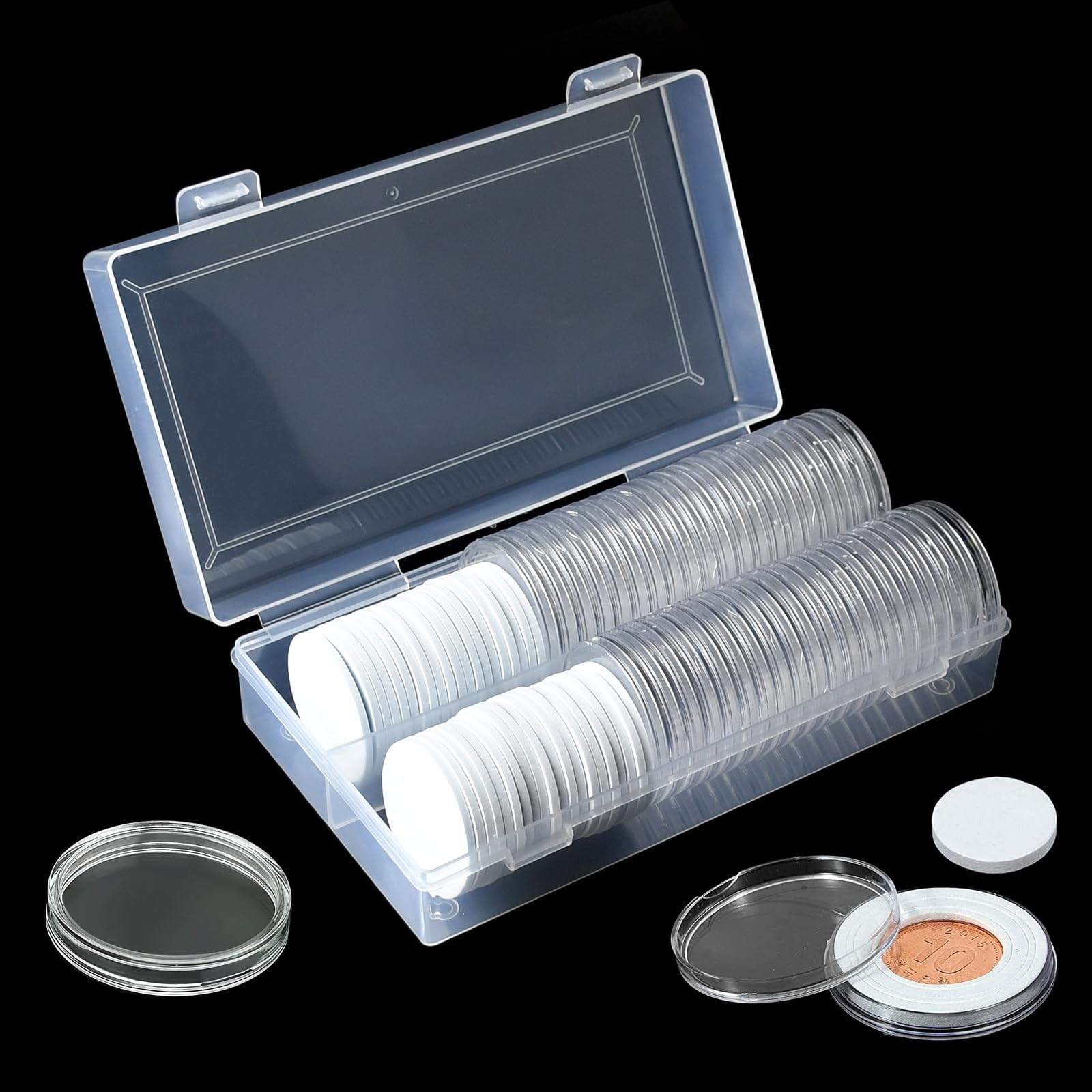 Juegos de Cápsulas para Monedas,Portamonedas De 46 Mm,40 Caja para Monedas Exposicion(17/20/25/27/30/33/38/40/46mm)